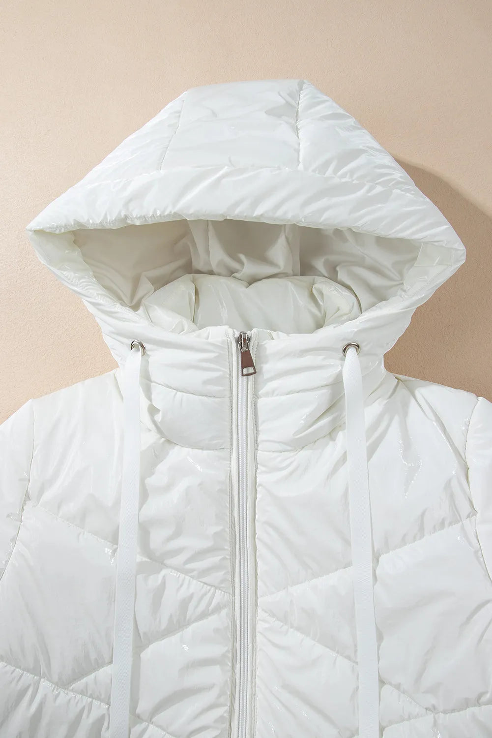 Drawstring Zip Up Long Sleeve Hooded Winter Coat-Angel Casuals
