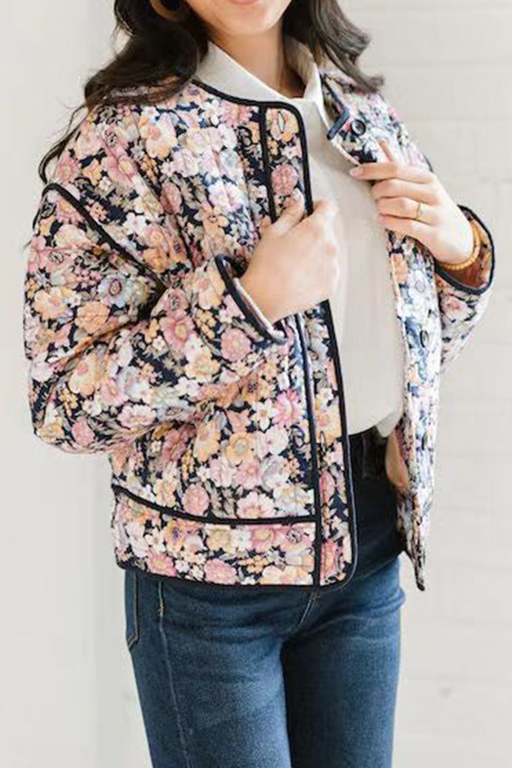 Floral Button Up Long Sleeve Winter Coat-Angel Casuals