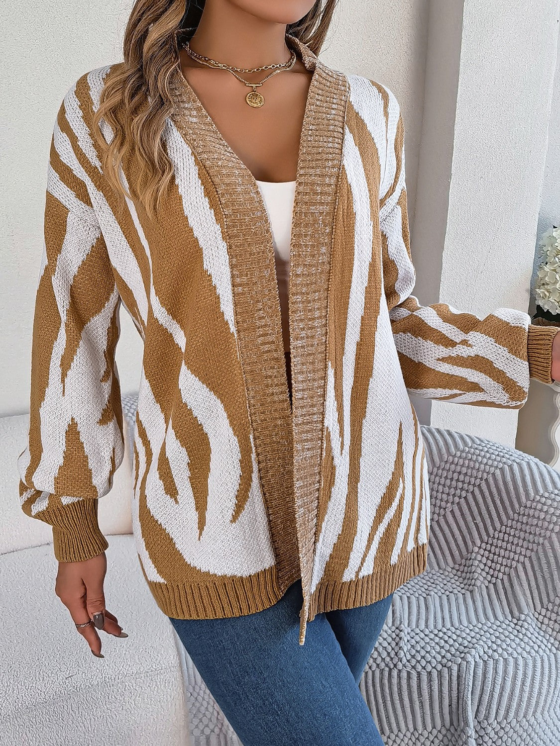 Open Front Animal Print Cardigan-Angel Casuals