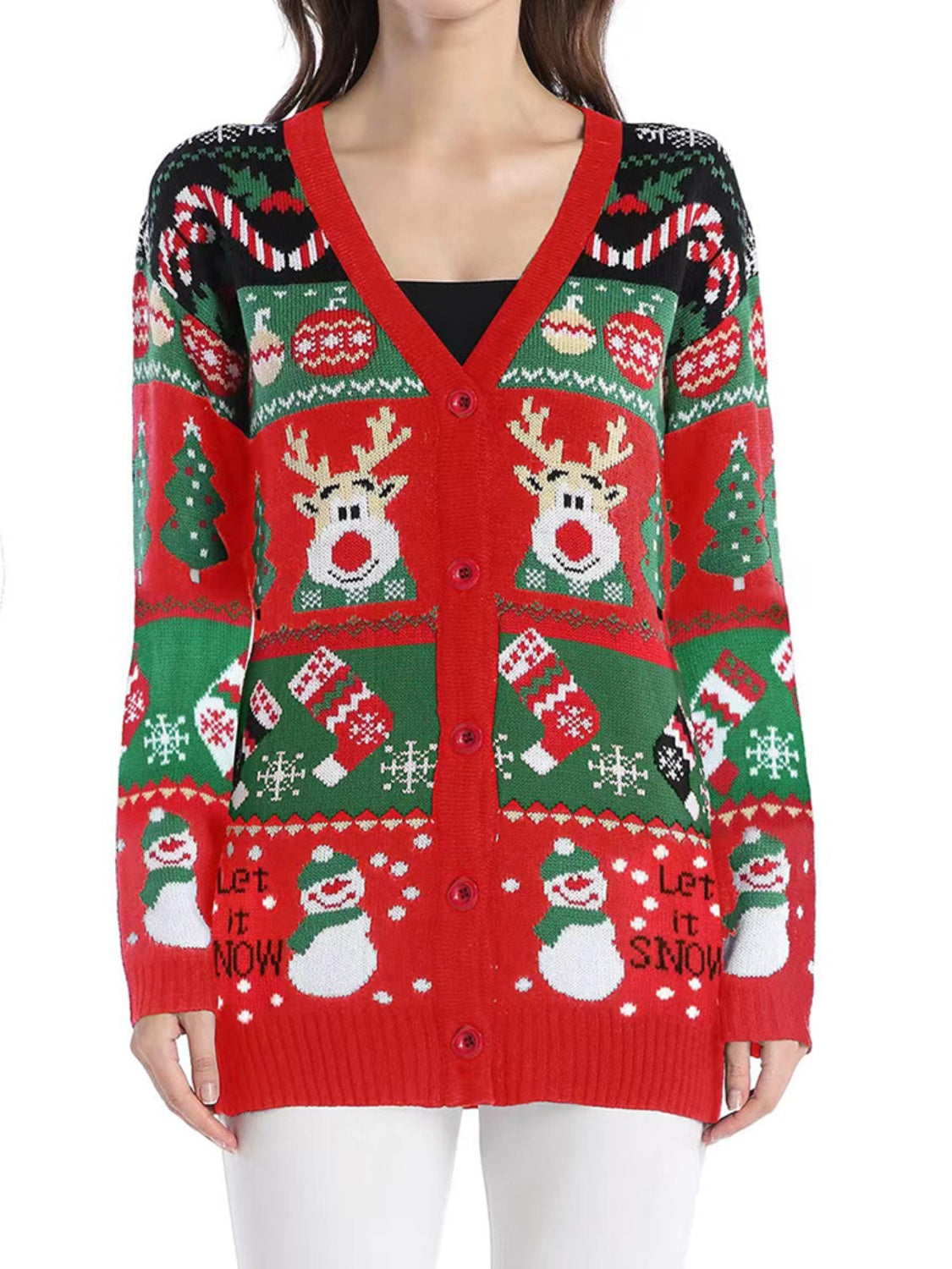 Reindeer Button Up Long Sleeve Cardigan-Angel Casuals