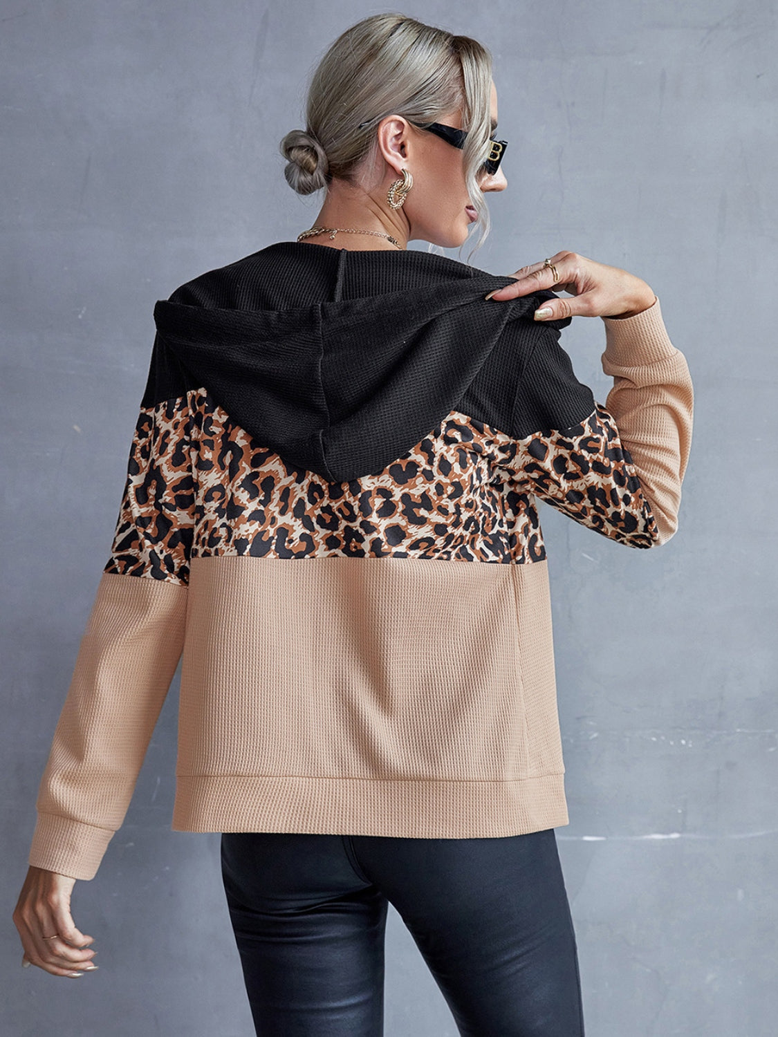 Ivy Lane Drawstring Leopard Zip Up Hooded Jacket-Angel Casuals
