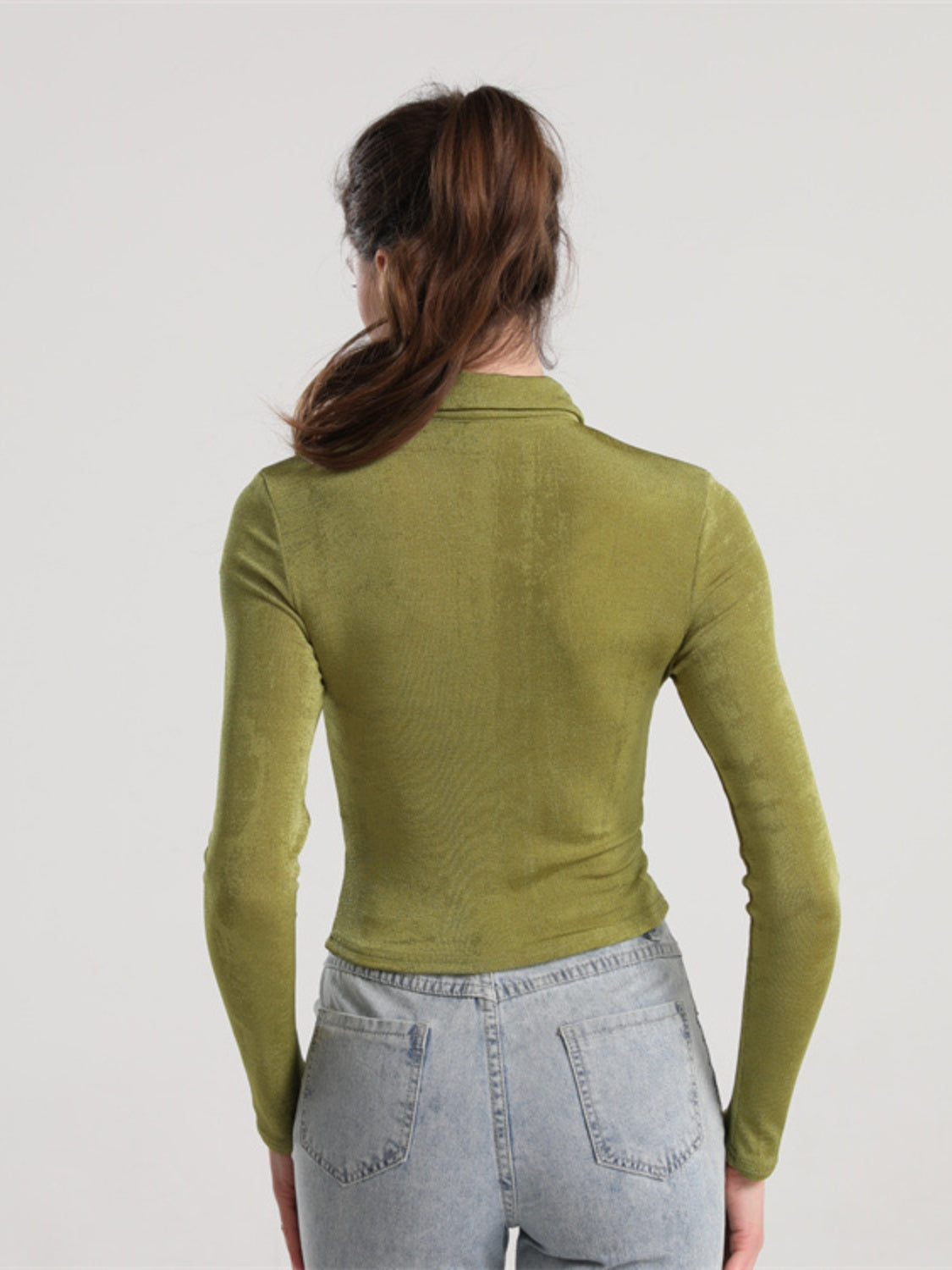 Ruched Button Up Long Sleeve T-Shirt-Angel Casuals