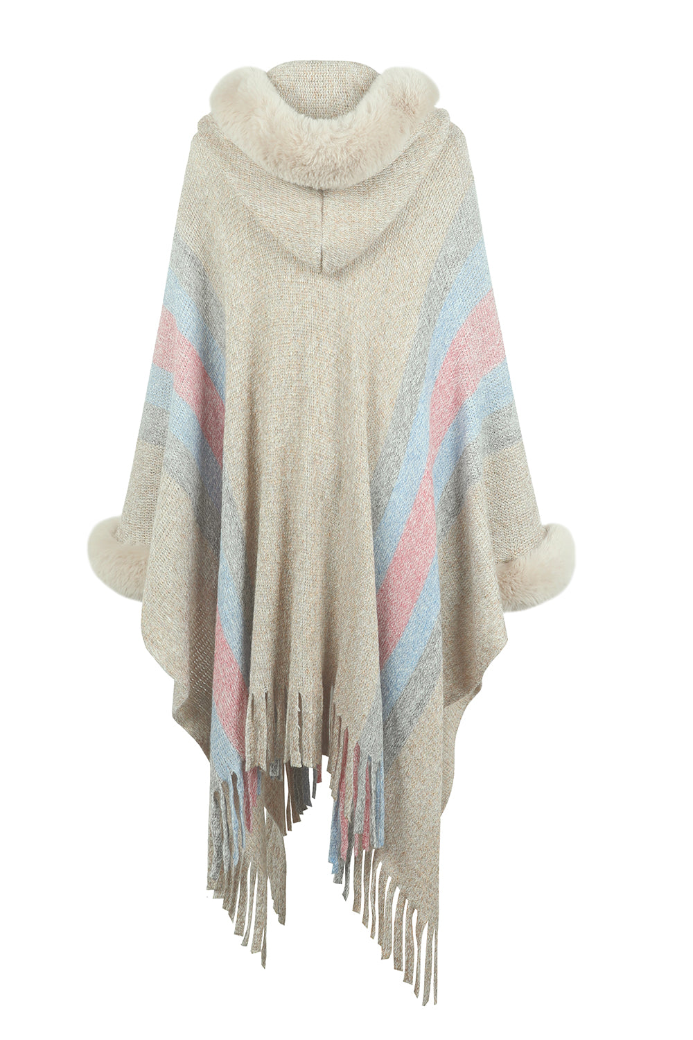Color Block Fringe Detail Poncho-Angel Casuals