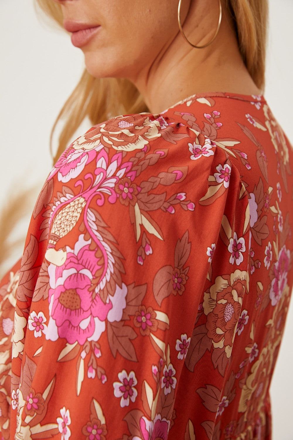 Floral Tie Neck Half Sleeve Dress-Angel Casuals