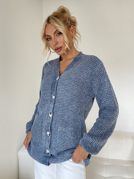 Pocketed V-Neck Button Up Cardigan-Angel Casuals