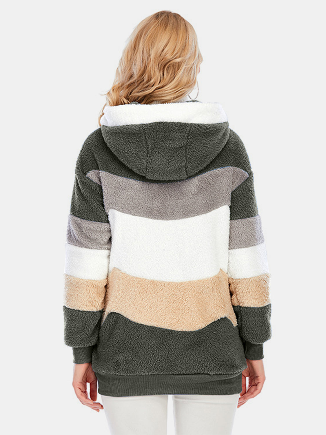 Full Size Drawstring Color Block Zip Up Hooded Outerwear-Angel Casuals