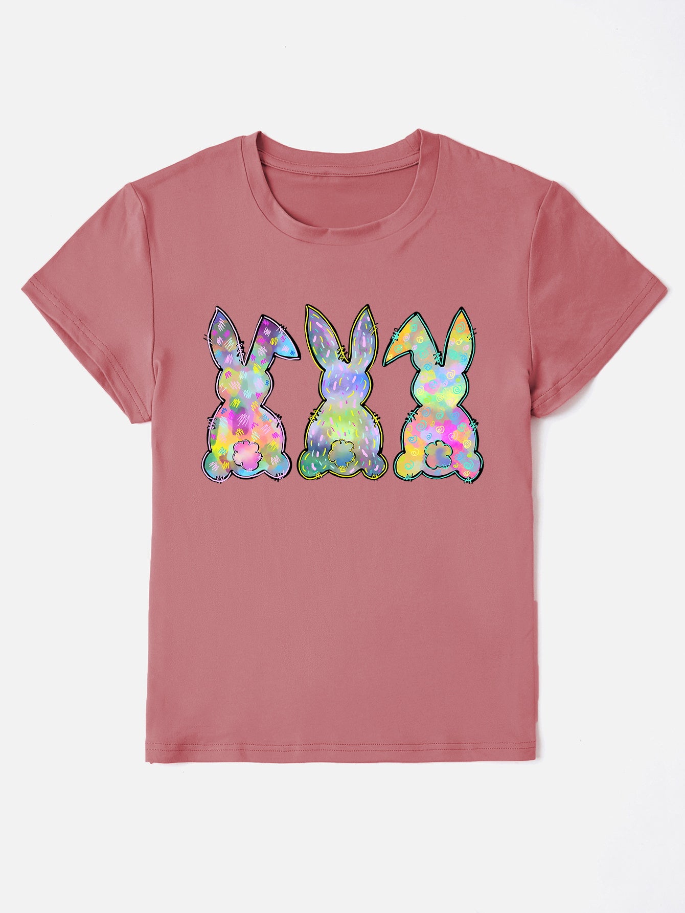 Rabbit Round Neck Short Sleeve T-Shirt-Angel Casuals
