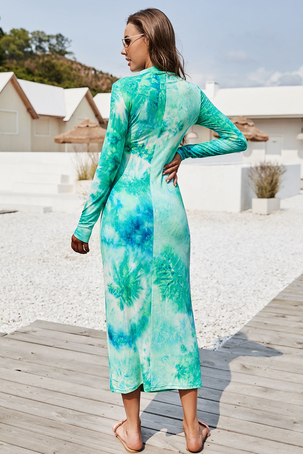 Tie Dye Mock Neck Long Sleeve Dress-Angel Casuals