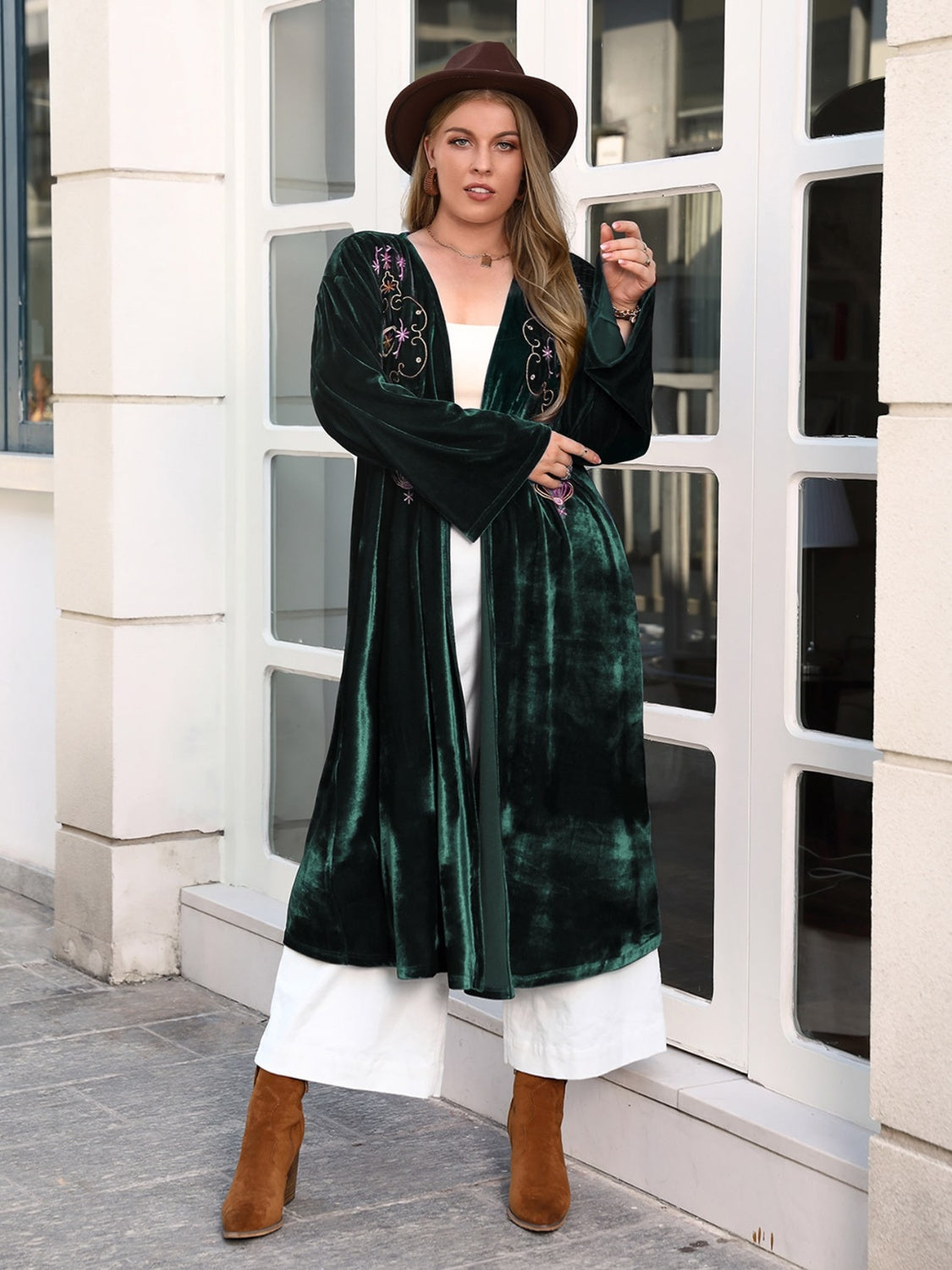Plus Size Printed Open Front Long Sleeve Cardigan-Angel Casuals