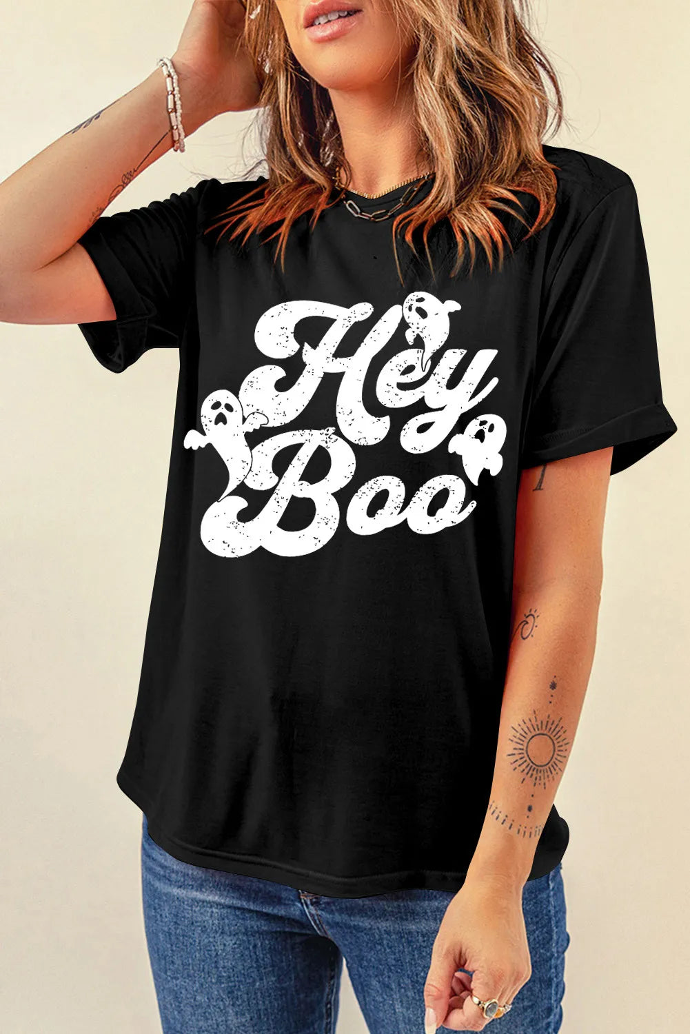 Letter Graphic Round Neck Short Sleeve T-Shirt-Angel Casuals