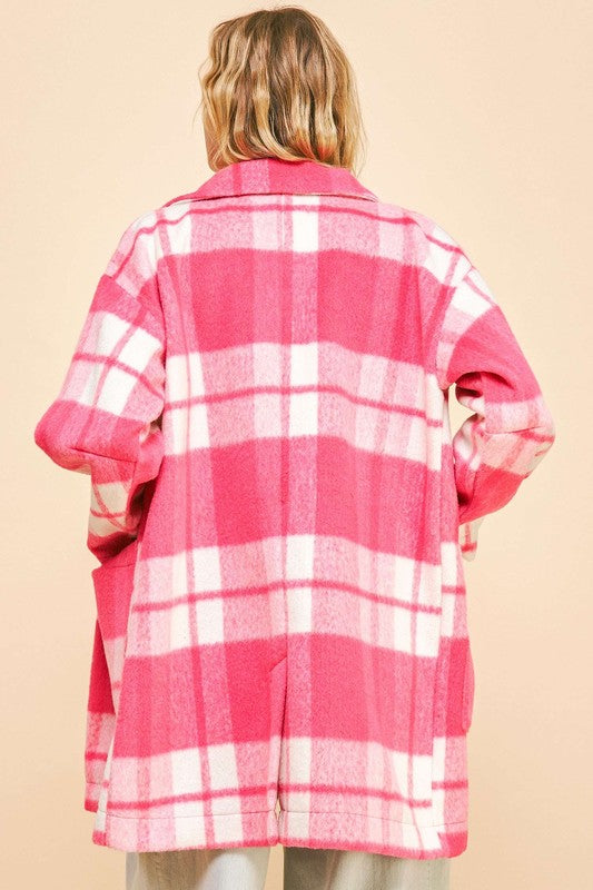 Davi & Dani Plaid Open Front Drop Shoulder Longline Coat-Angel Casuals
