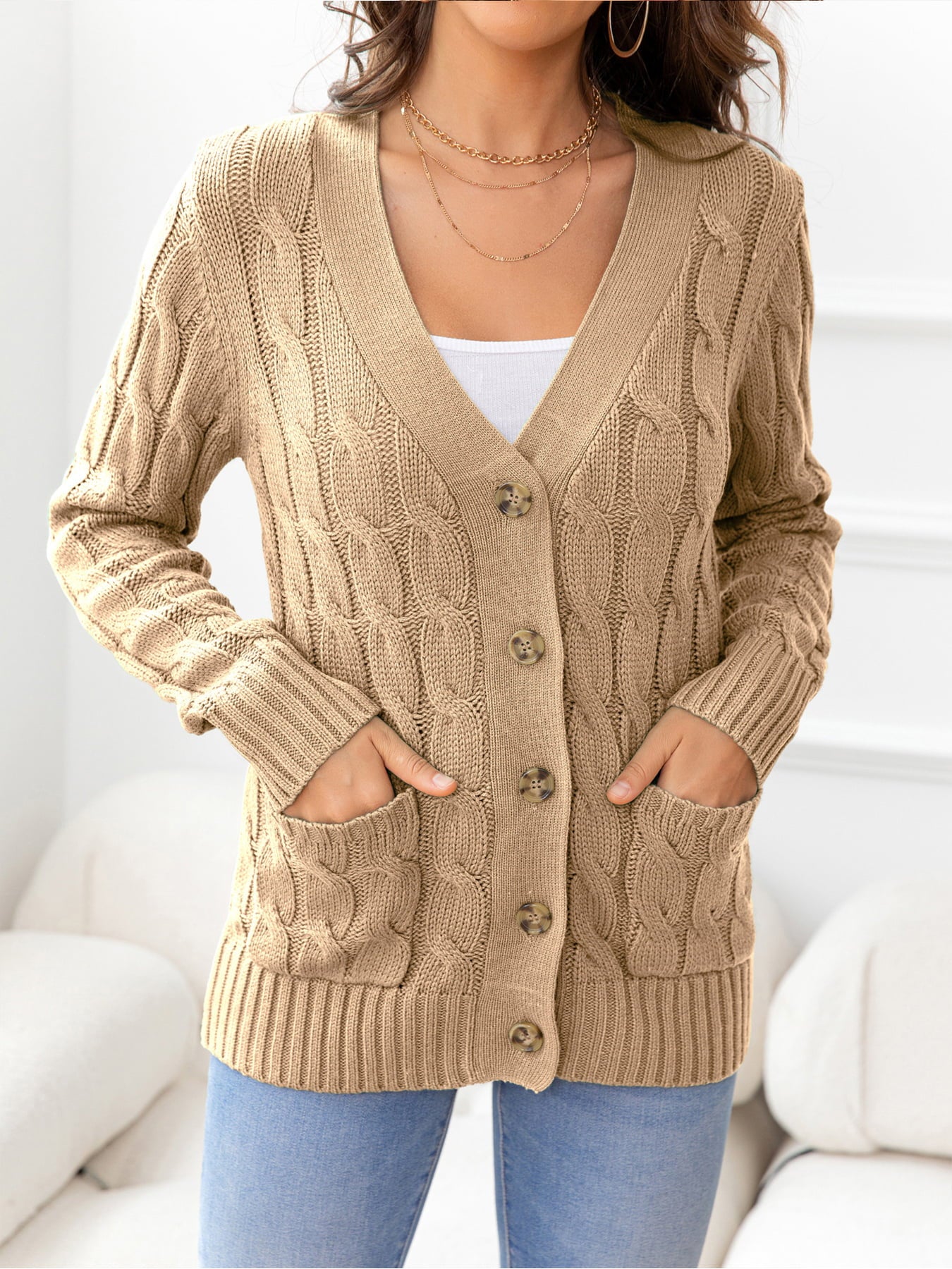 Button Down Cable-Knit Cardigan-Angel Casuals