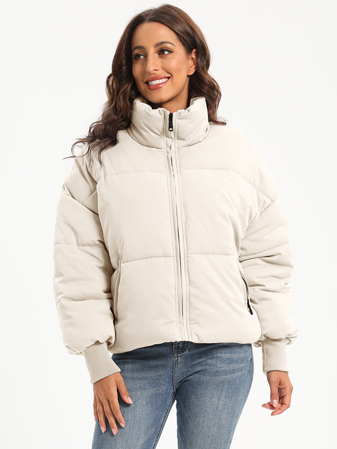 Zip Up Turtleneck Long Sleeve Winter Coat-Angel Casuals