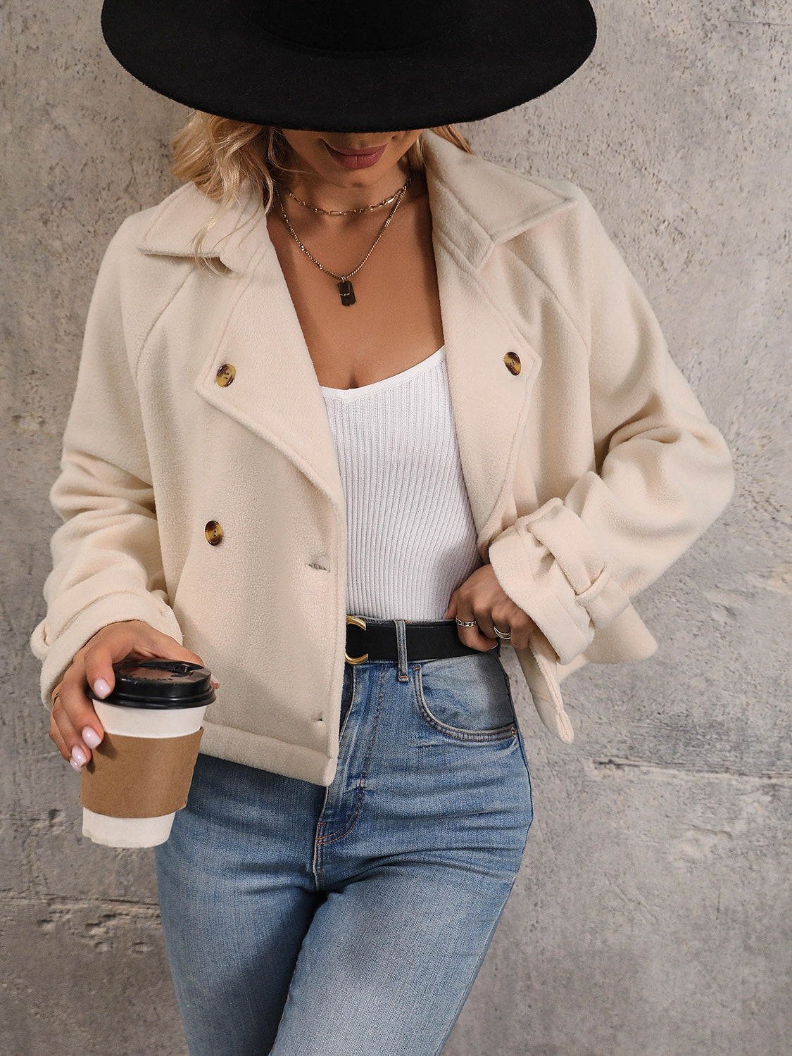 Perfee Button Up Collared Neck Long Sleeve Jacket-Angel Casuals