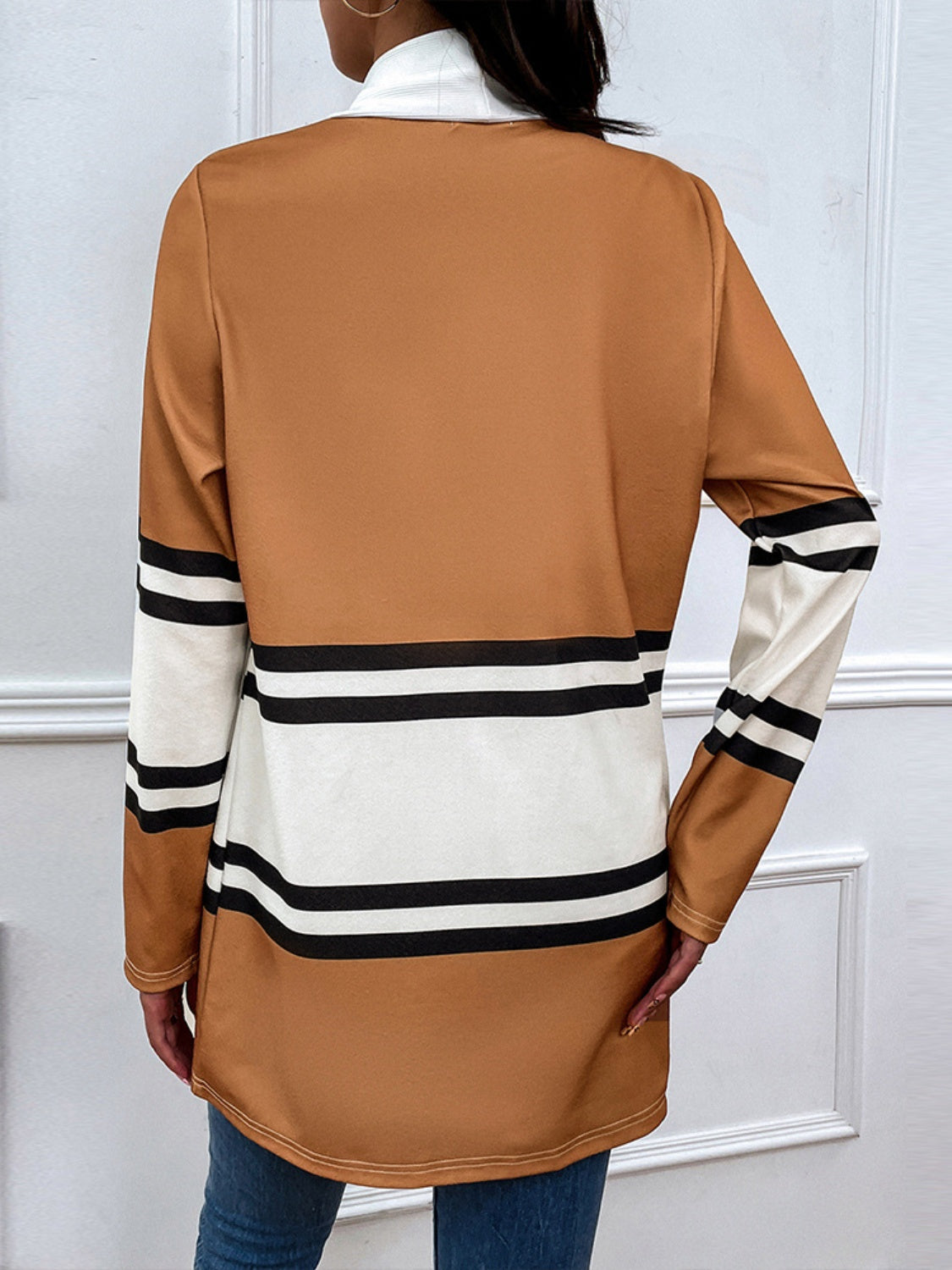Shiny Color Block Open Front Cardigan-Angel Casuals