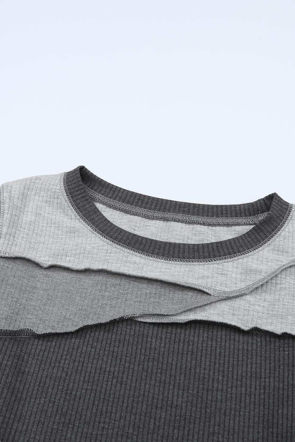 Exposed Seam Contrast Round Neck Long Sleeve T-Shirt-Angel Casuals