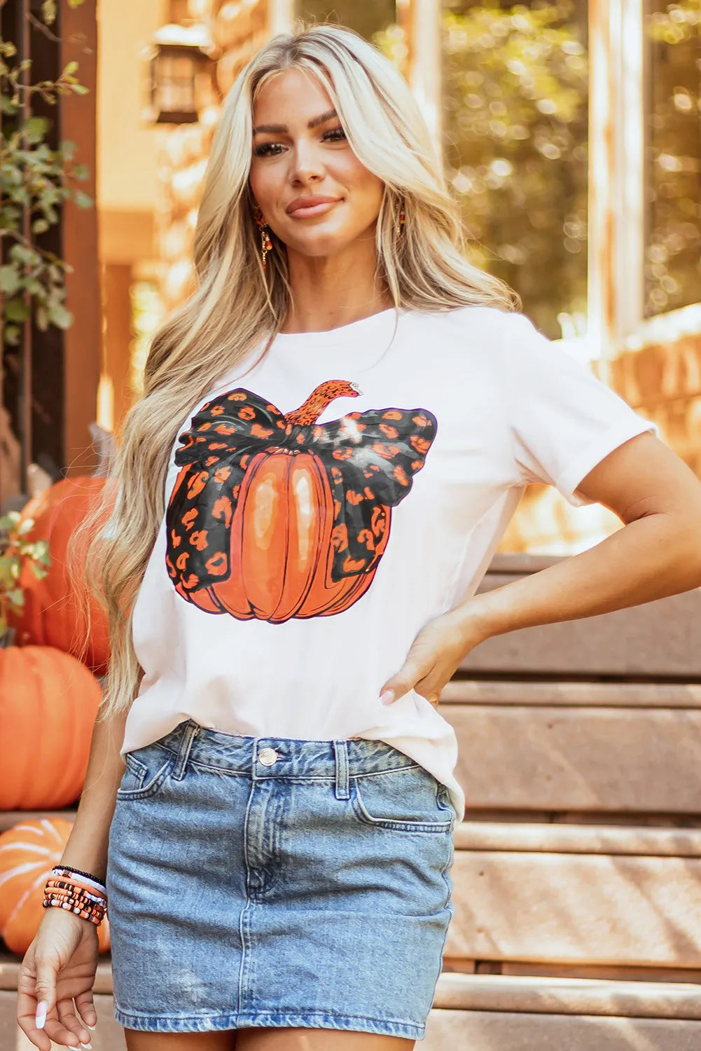 Pumpkin Round Neck Short Sleeve T-Shirt-Angel Casuals