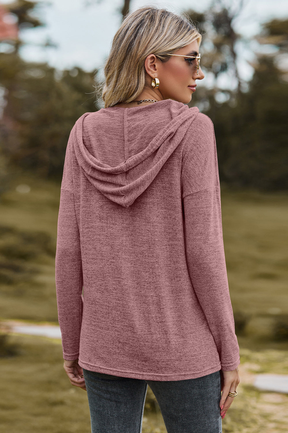 Drawstring Dropped Shoulder Hooded T-Shirt-Angel Casuals