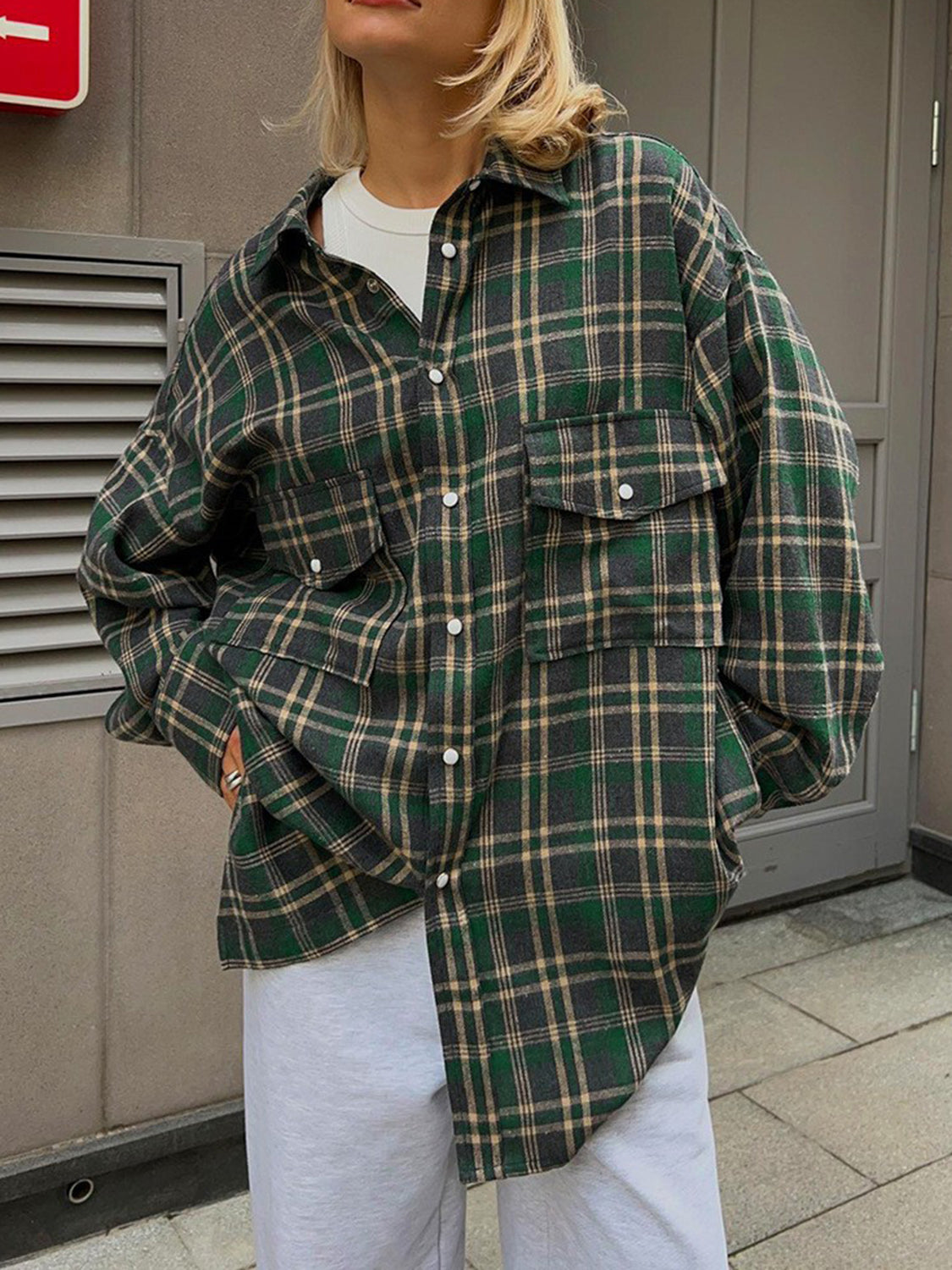 Pocketed Plaid Button Up Shacket-Angel Casuals