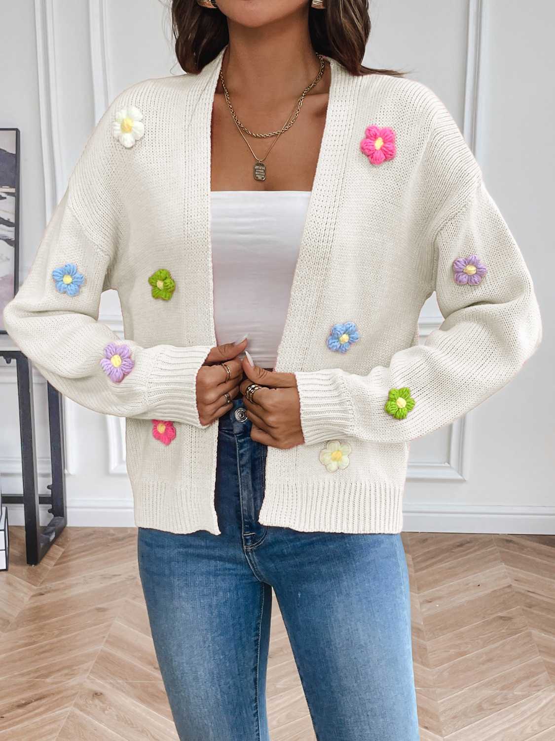 Floral Long Sleeve Open Front Cardigan-Angel Casuals