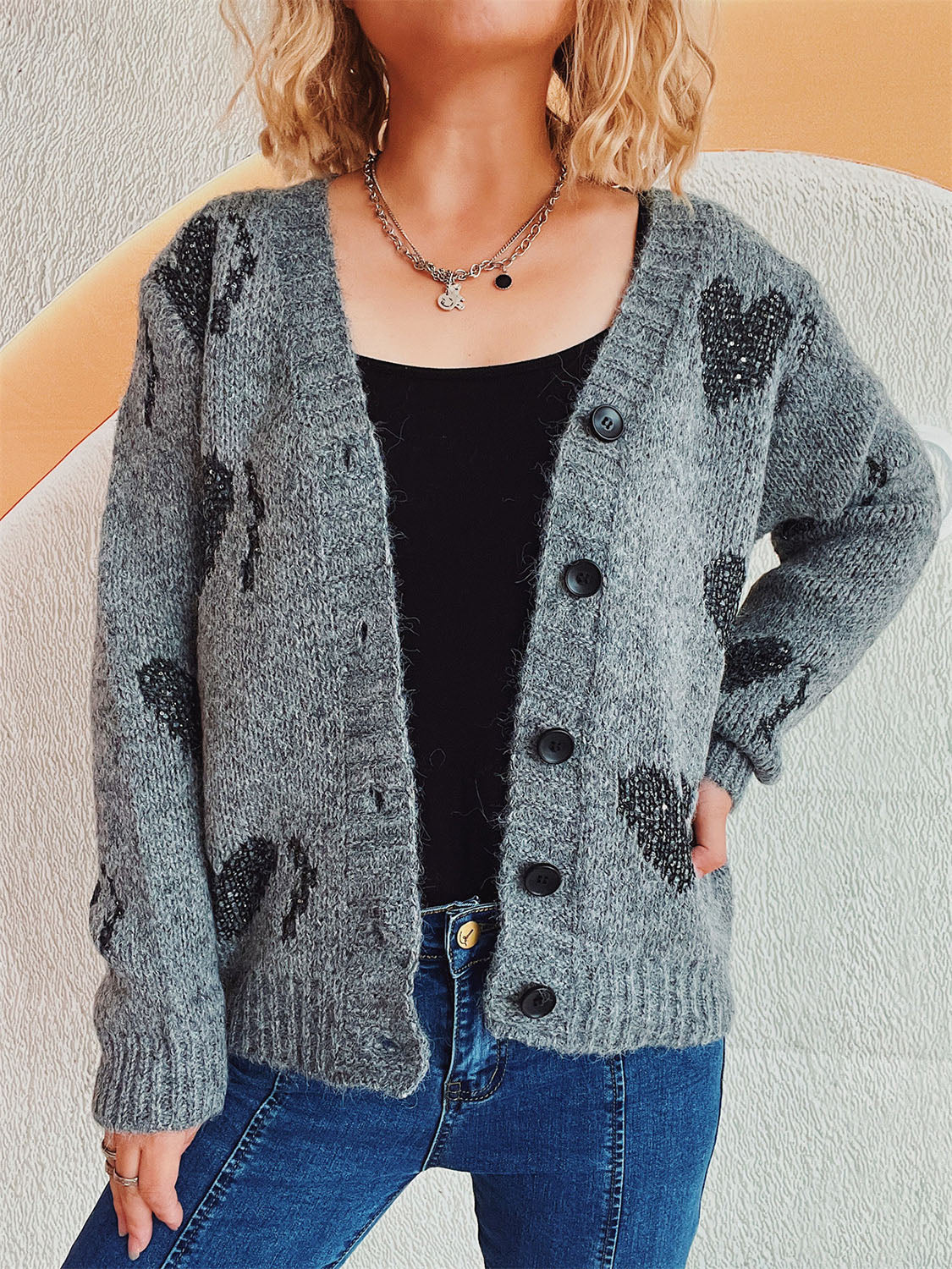 Heart Button Up Long Sleeve Cardigan-Angel Casuals