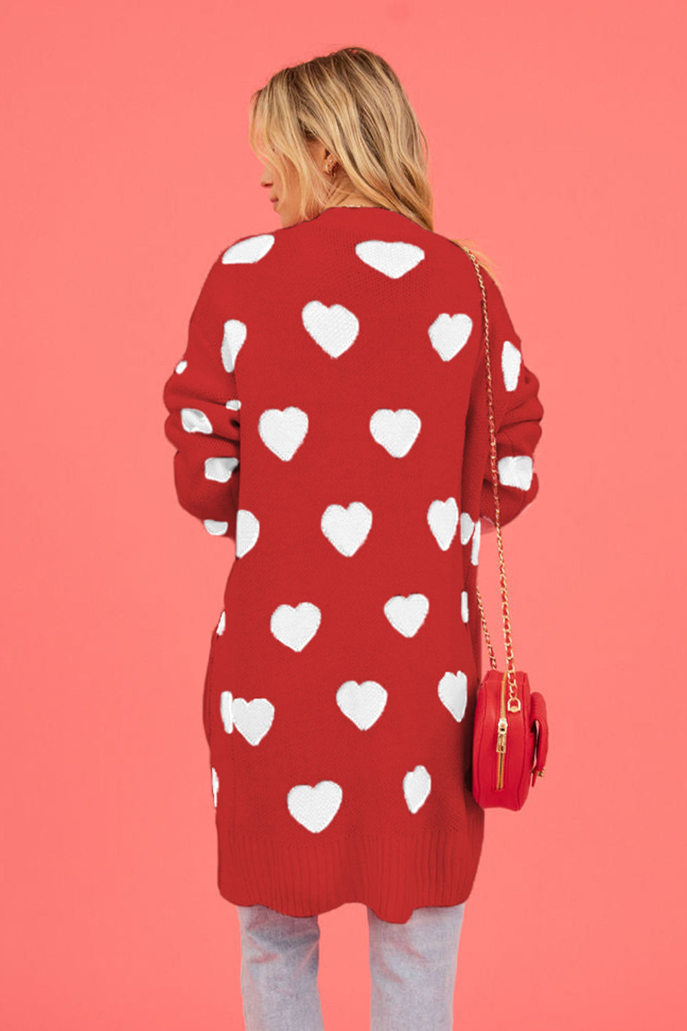 Heart Graphic Open Front Cardigan with Pockets-Angel Casuals
