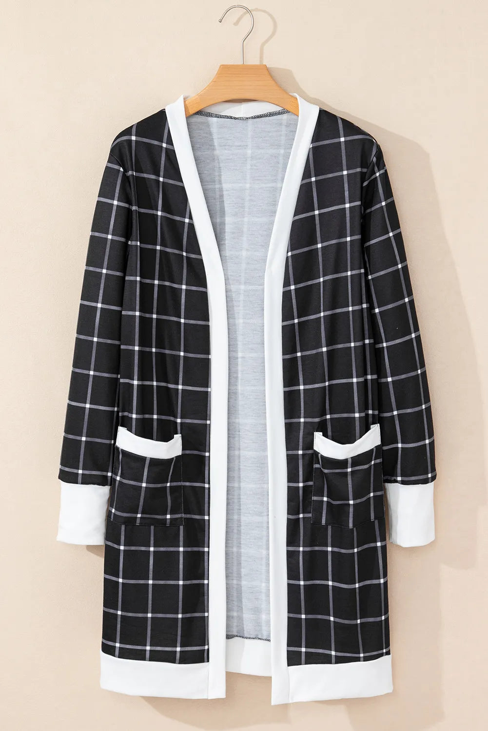 Plaid Open Front Long Sleeve Cover Up-Angel Casuals