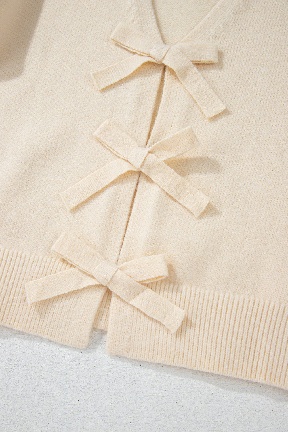 Bowknot Front V Neck Long Sleeve Cardigan-Angel Casuals