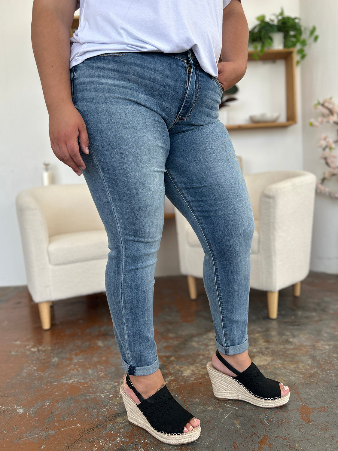 Judy Blue Full Size Cuffed Hem Slim Jeans-Angel Casuals