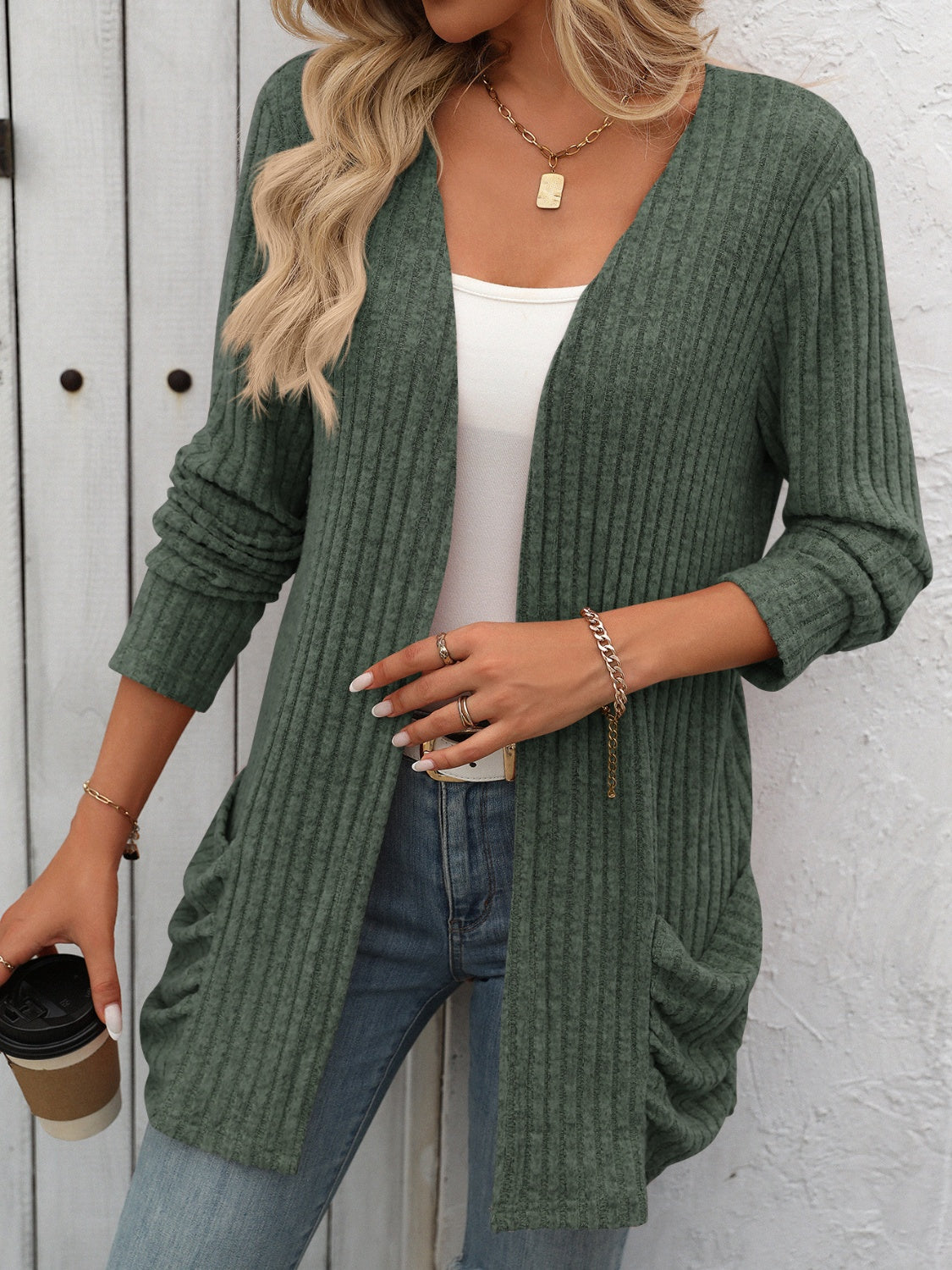 Mandy Open Front Long Sleeve Ribbed Cardigan-Angel Casuals