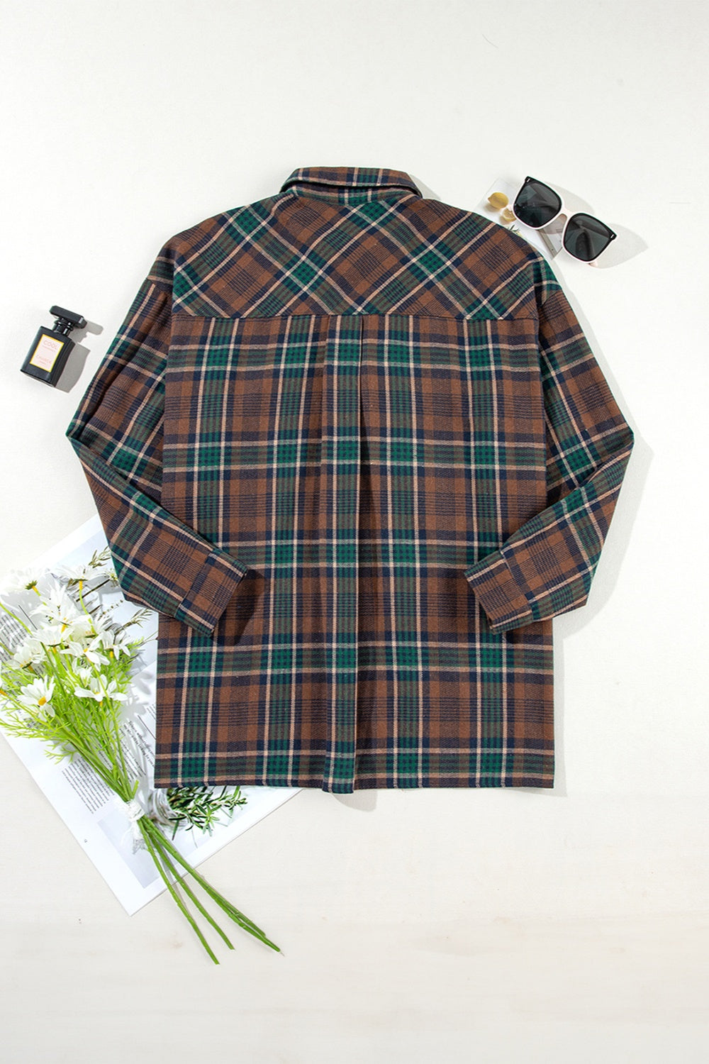 Plaid Button Up Long Sleeve Jacket-Angel Casuals