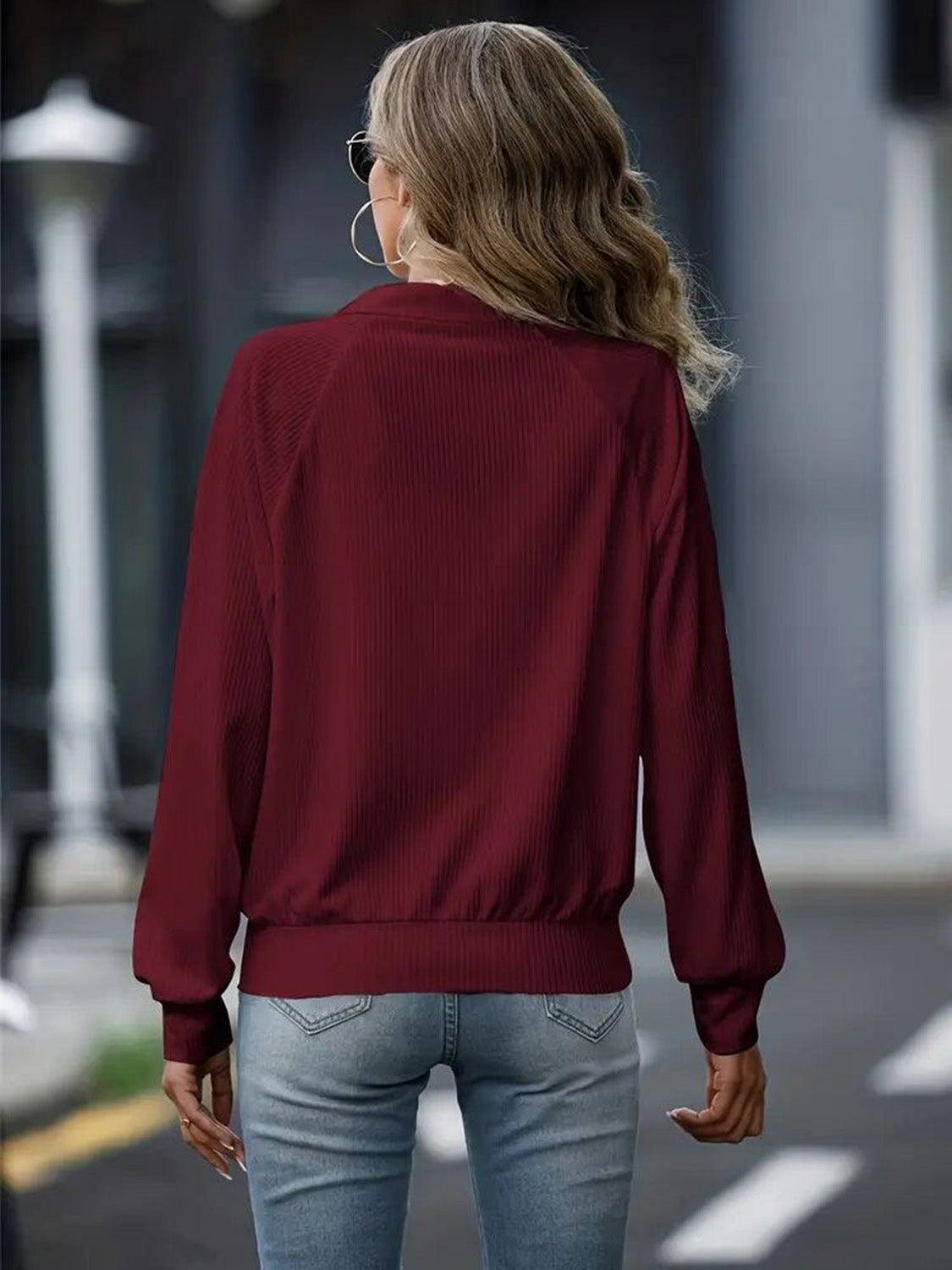 Zip Up Collared Neck Raglan Sleeve Jacket-Angel Casuals