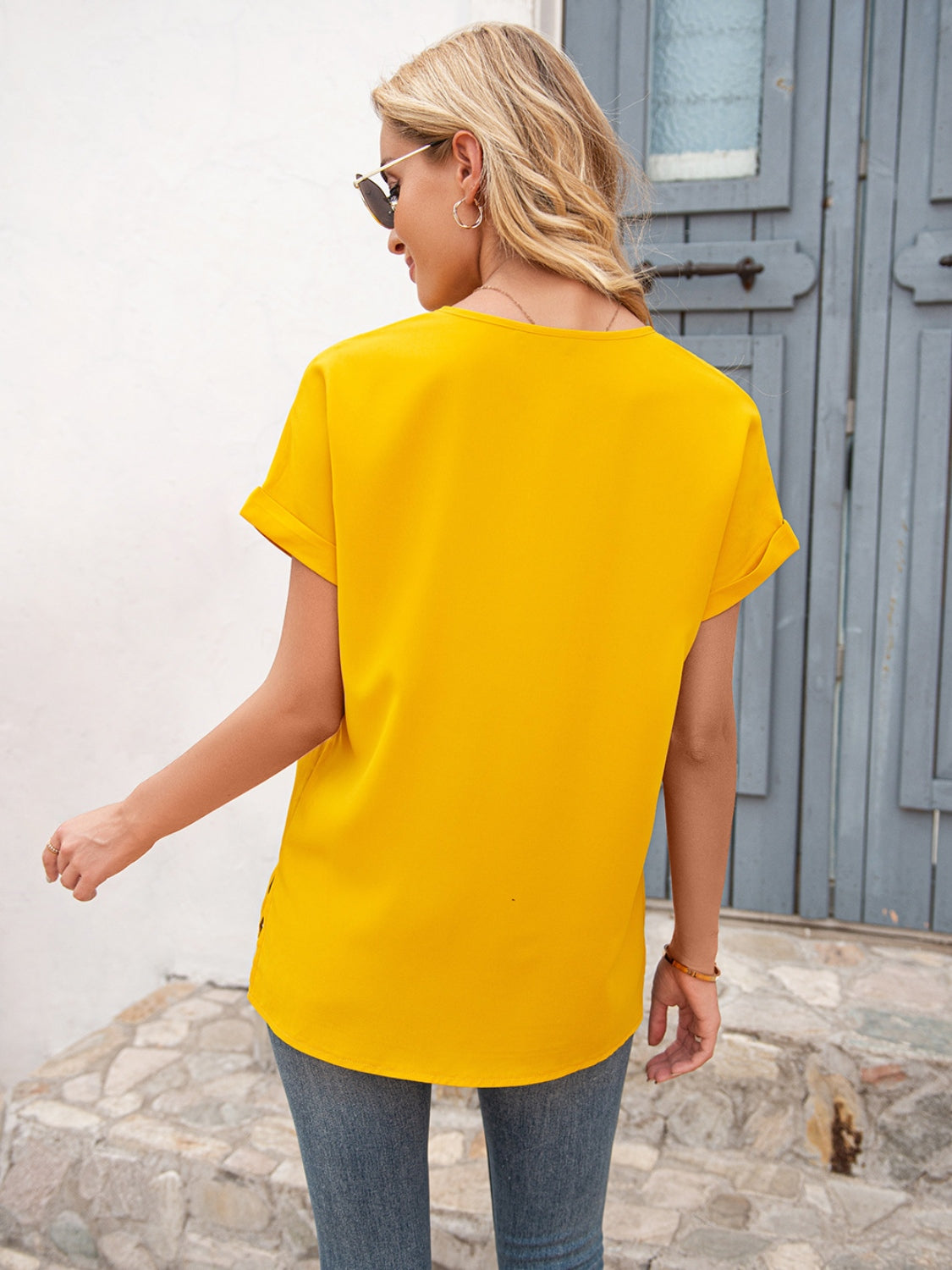 V-Neck Short Sleeve T-Shirt-Angel Casuals