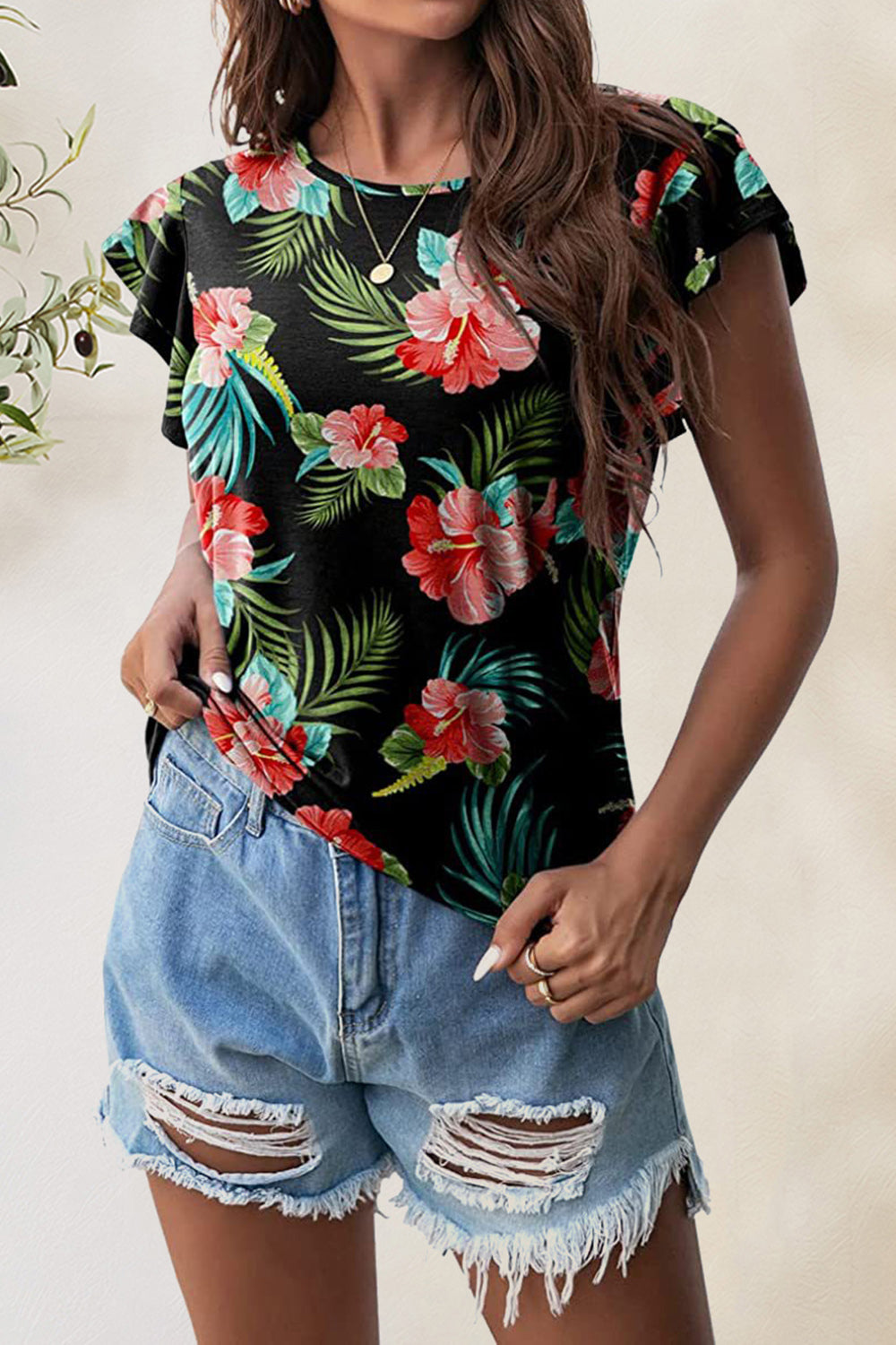 Printed Round Neck Short Sleeve T-Shirt-Angel Casuals
