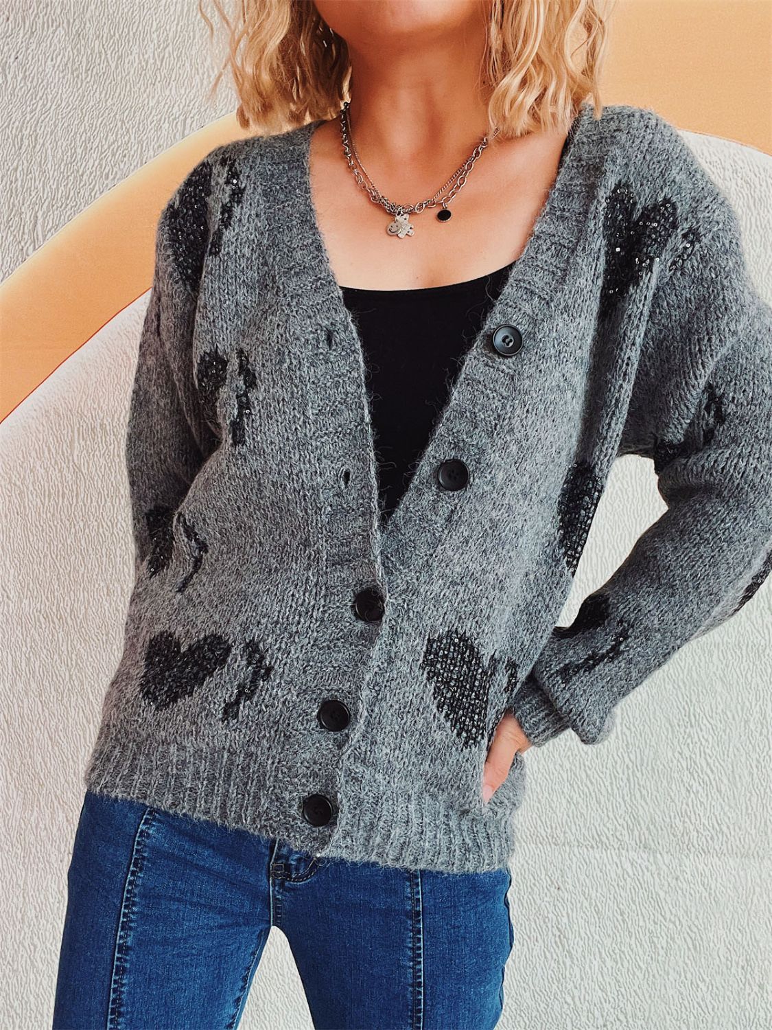 Heart Button Up Long Sleeve Cardigan-Angel Casuals