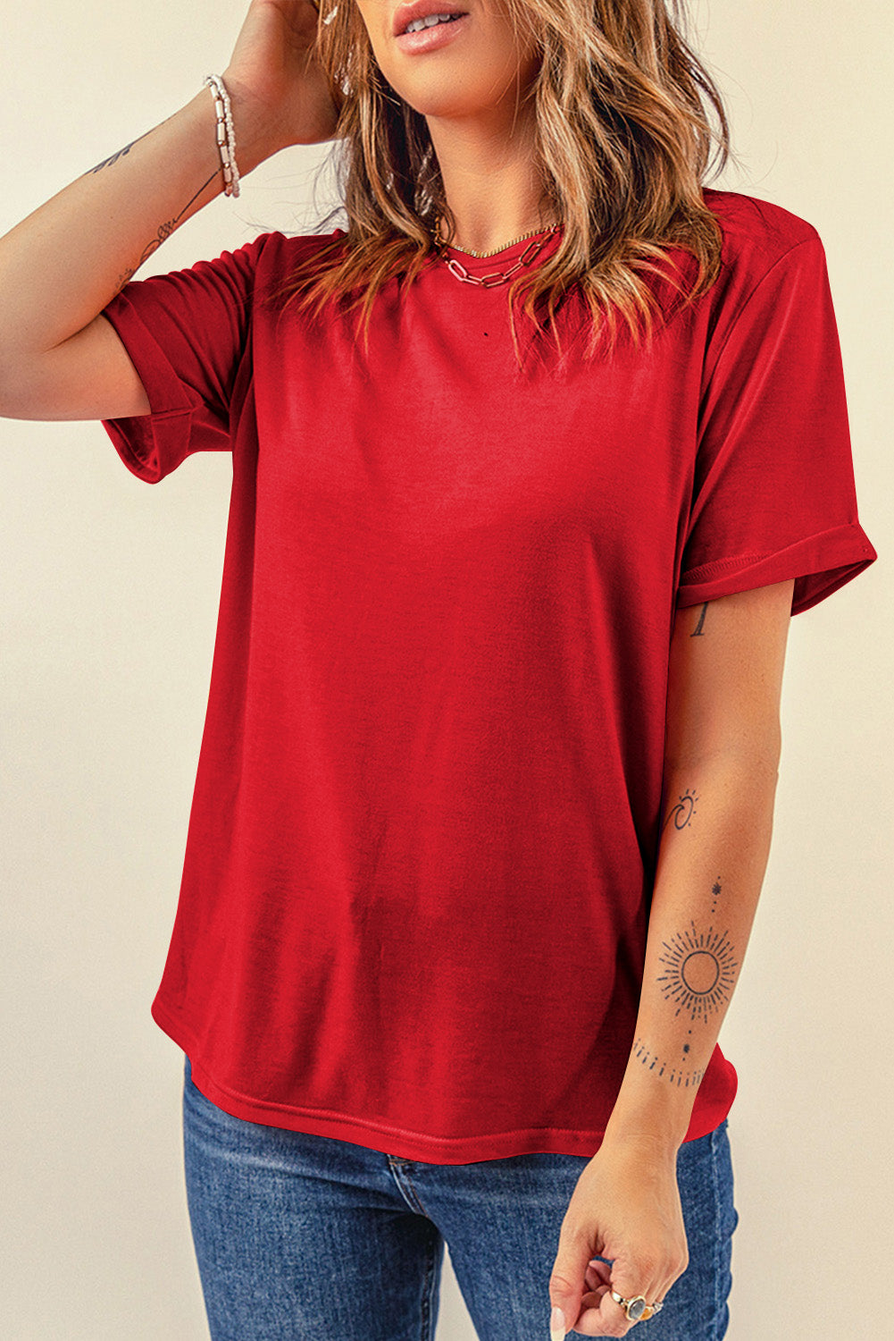 Round Neck Short Sleeve T-Shirt-Angel Casuals