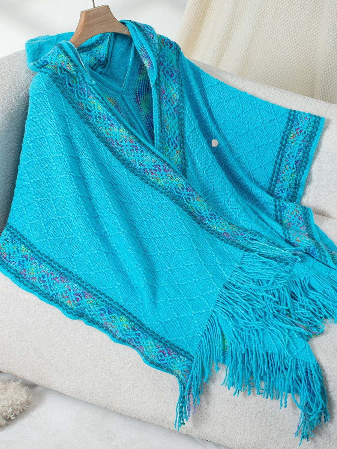 Fringe Half Sleeve Hooded Poncho-Angel Casuals