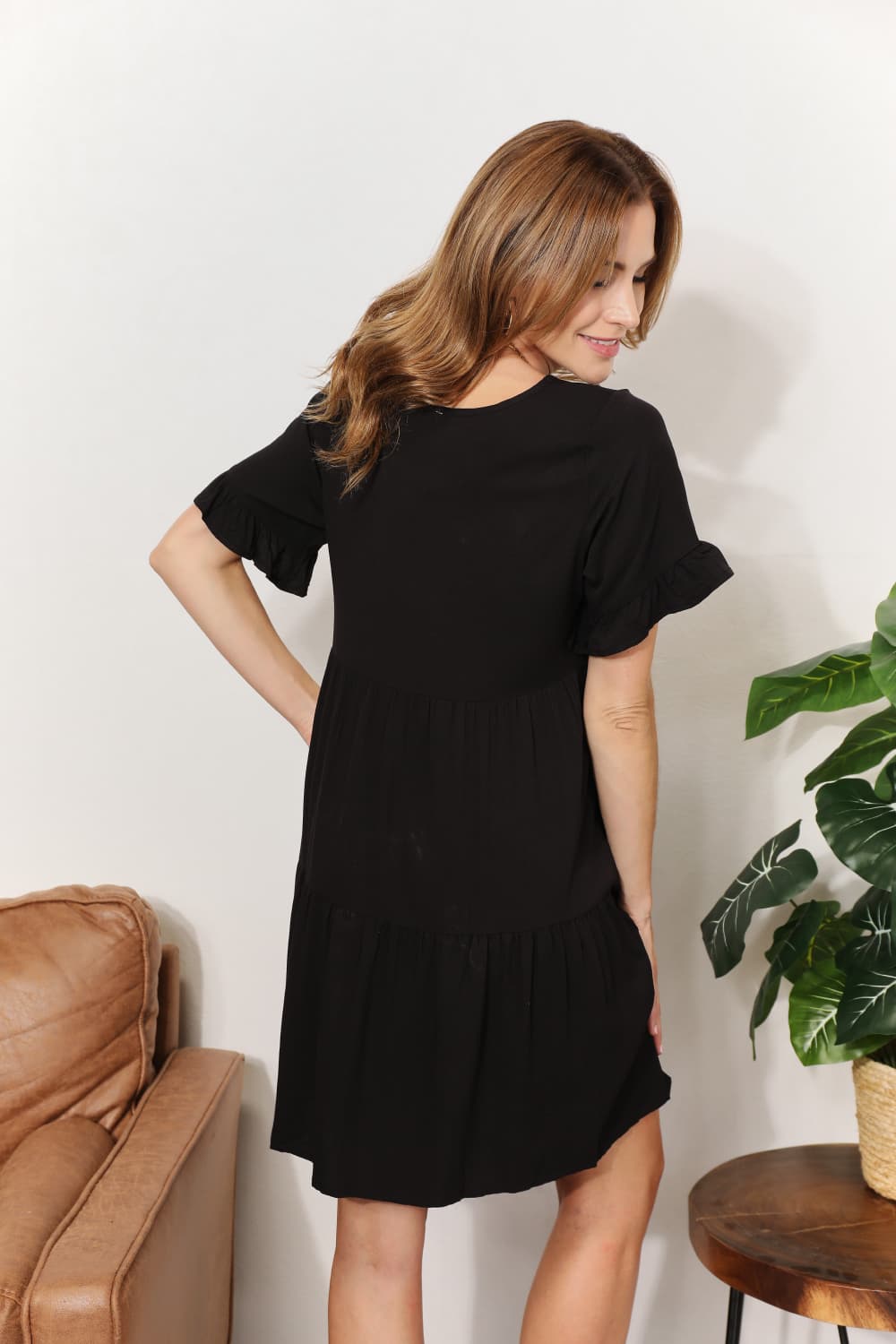 V-Neck Flounce Sleeve Tiered Dress-Angel Casuals
