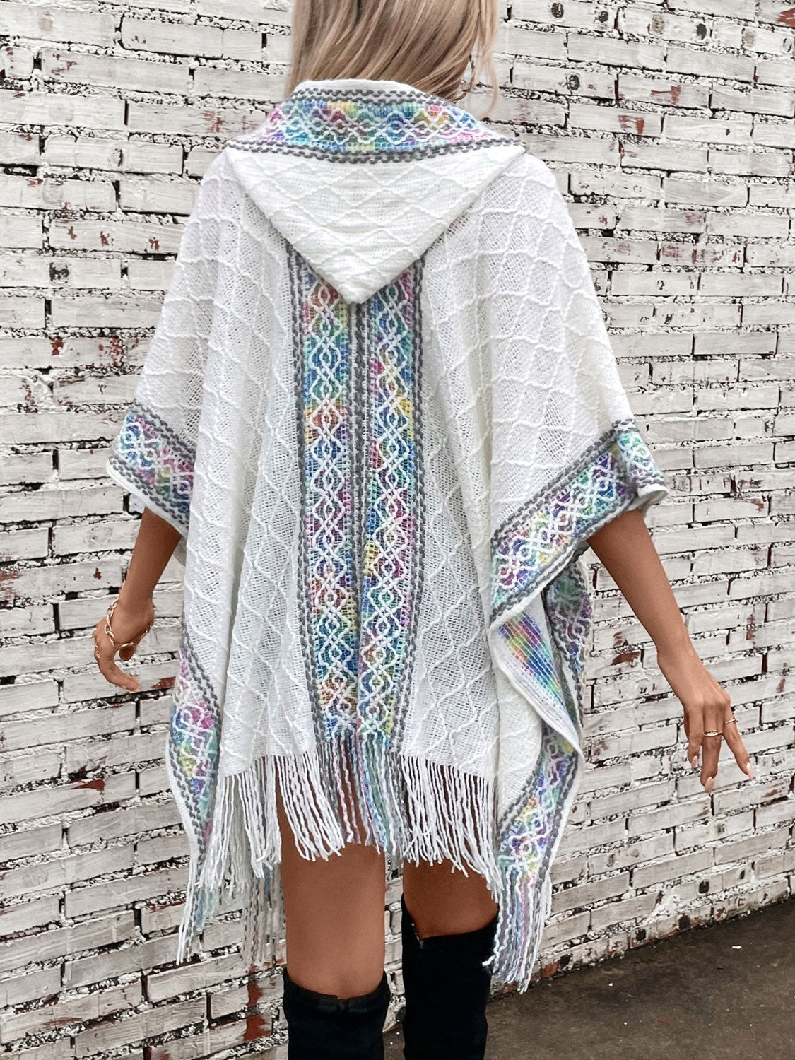 Fringe Half Sleeve Hooded Poncho-Angel Casuals