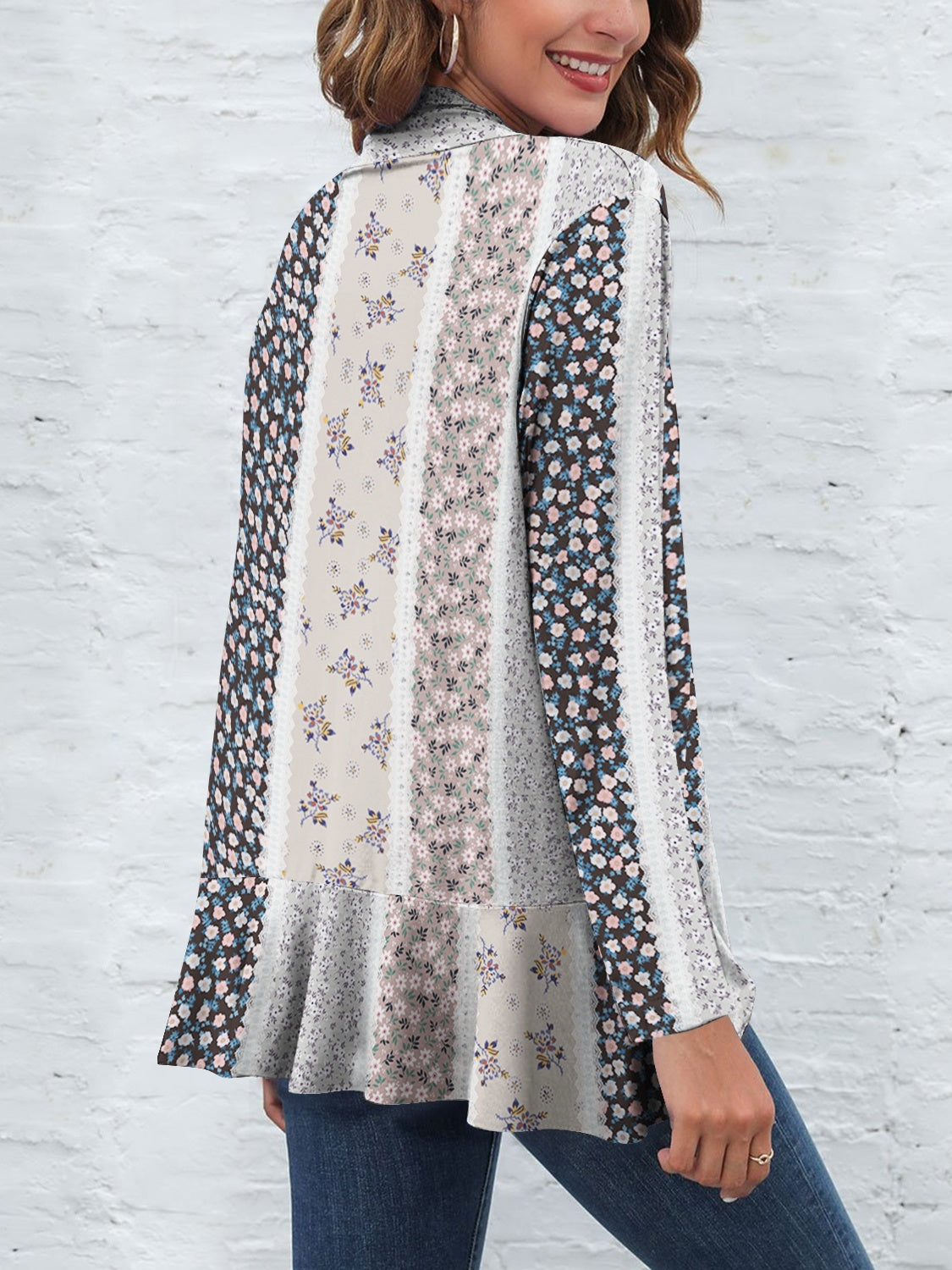 FAM-FAM Printed Open Front Long Sleeve Cardigan-Angel Casuals