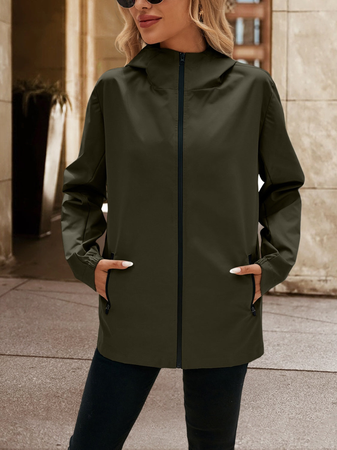 Ivy Lane Pocketed Zip Up Hooded Jacket-Angel Casuals