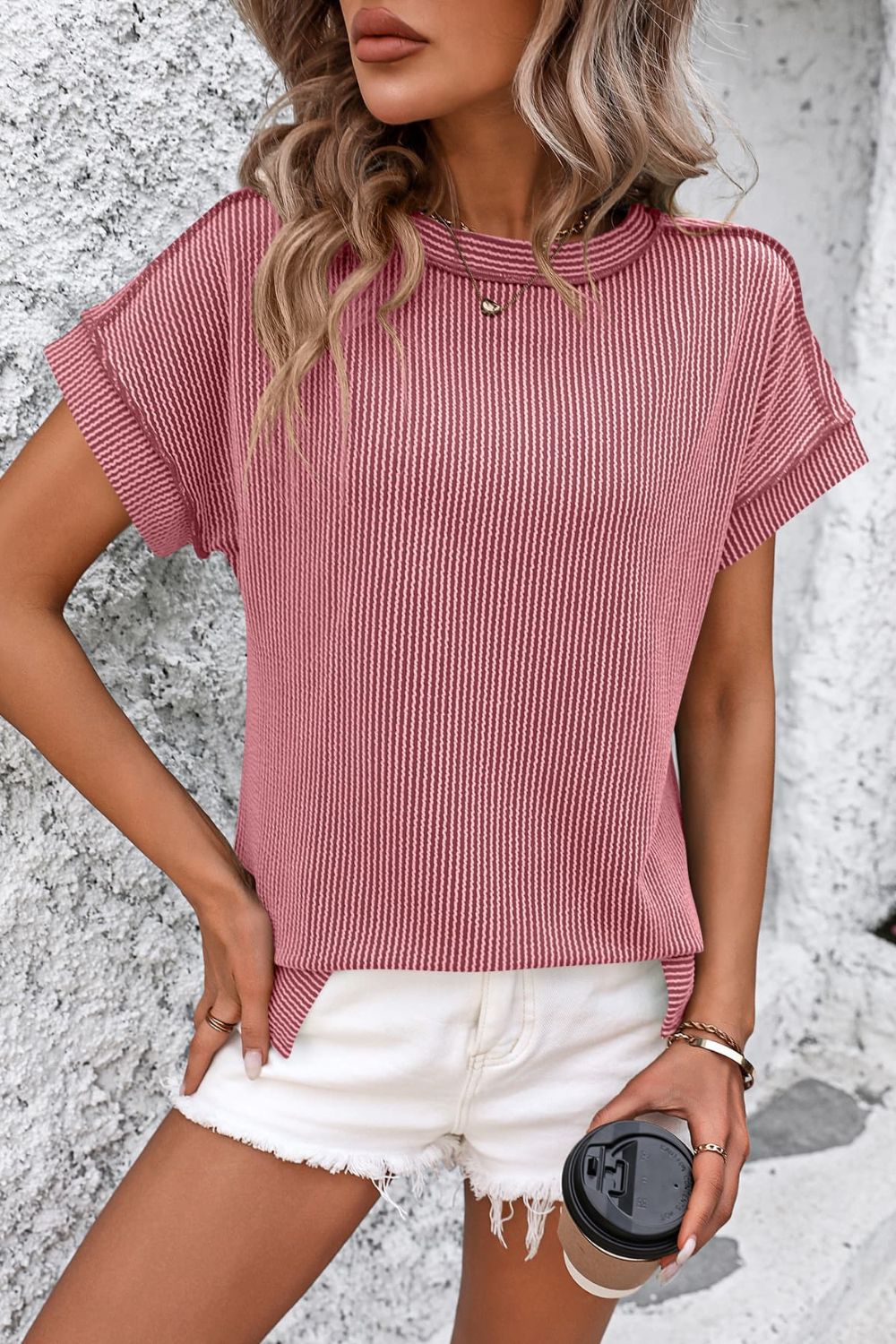 Striped Round Neck Short Sleeve T-Shirt-Angel Casuals