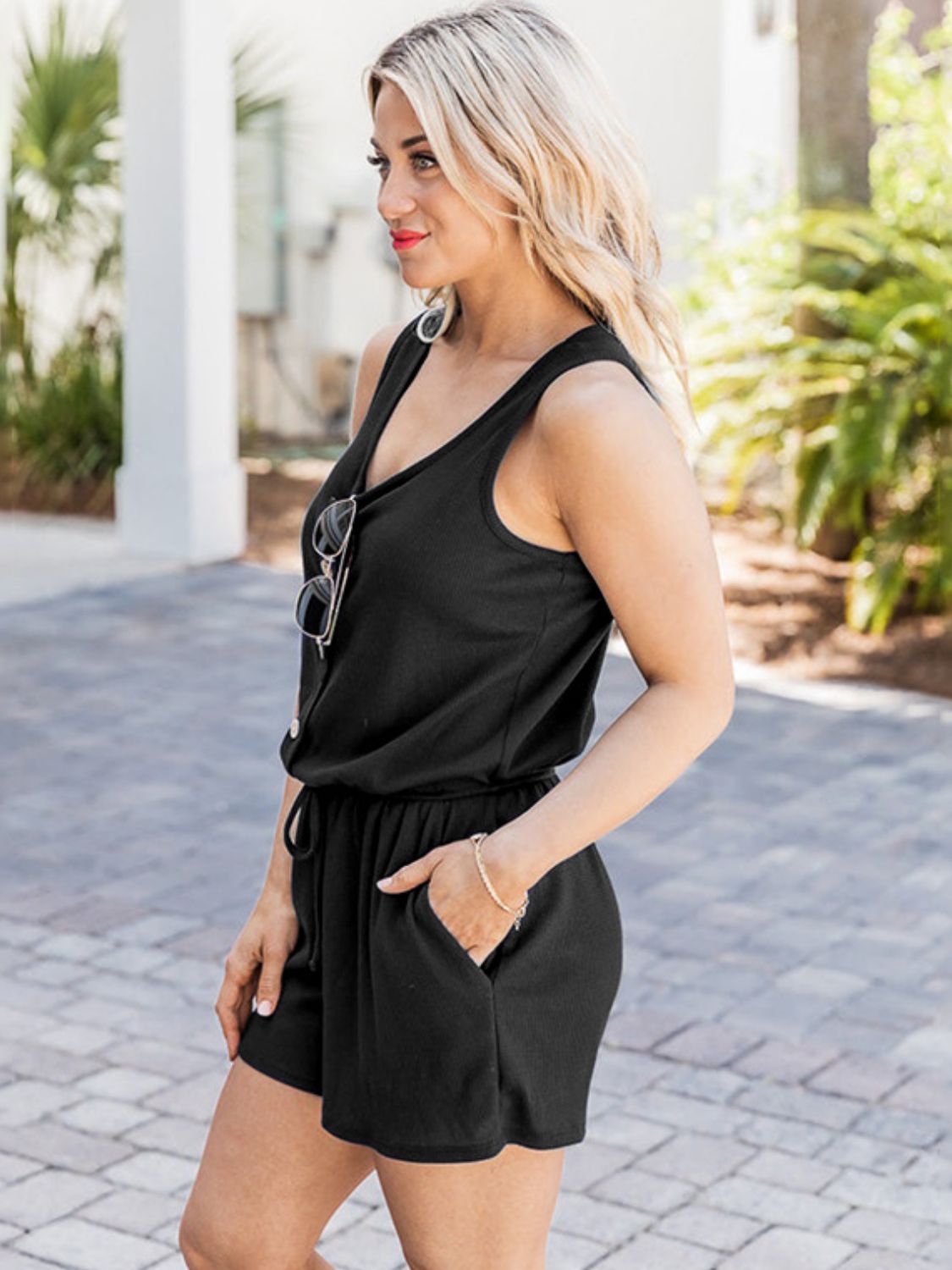Scoop Neck Wide Strap Romper with Pockets-Angel Casuals