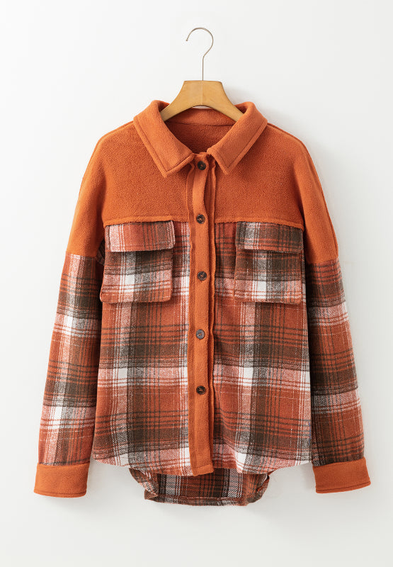 Plaid Button Up Long Sleeve Jacket-Angel Casuals