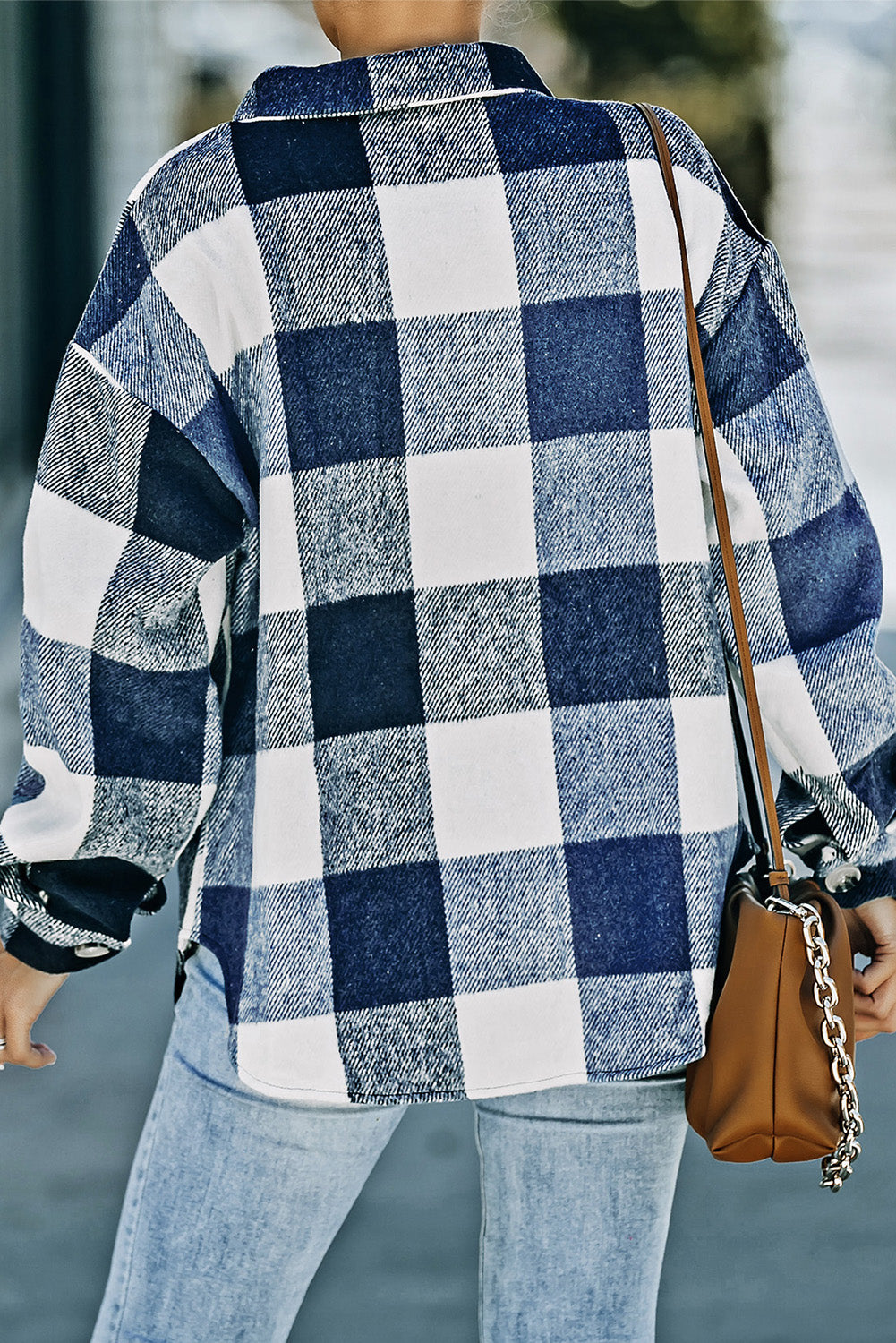Plaid Button Up Dropped Shoulder Jacket-Angel Casuals