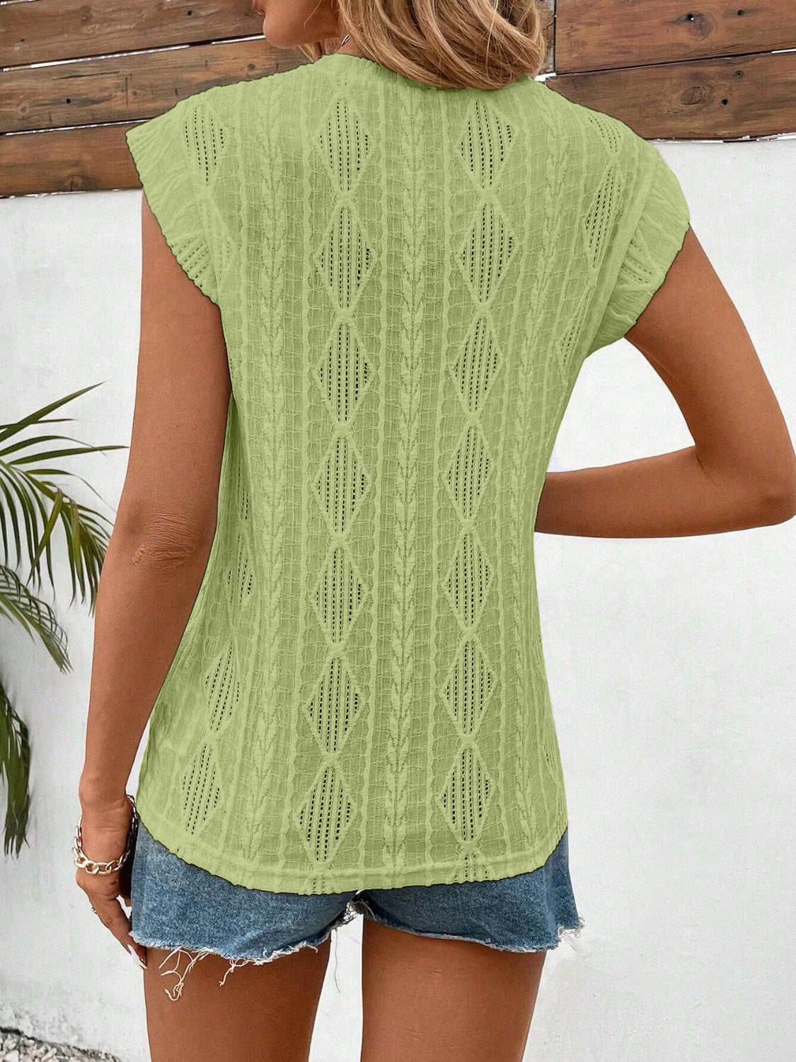 Openwork Round Neck Cap Sleeve Top-Angel Casuals
