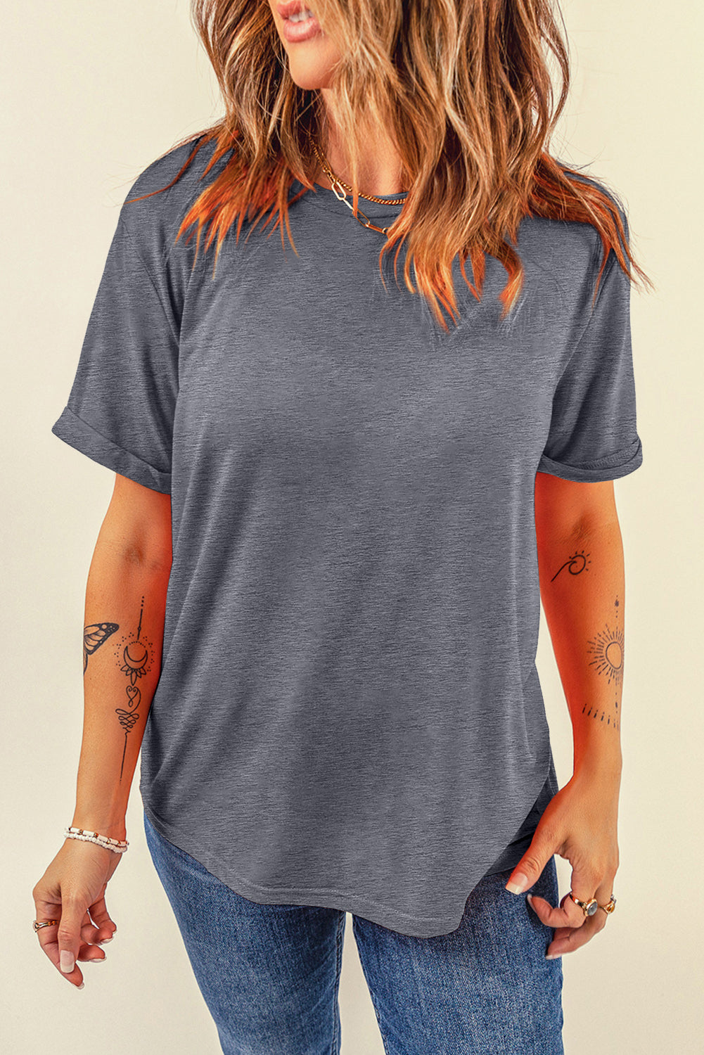 Round Neck Short Sleeve T-Shirt-Angel Casuals