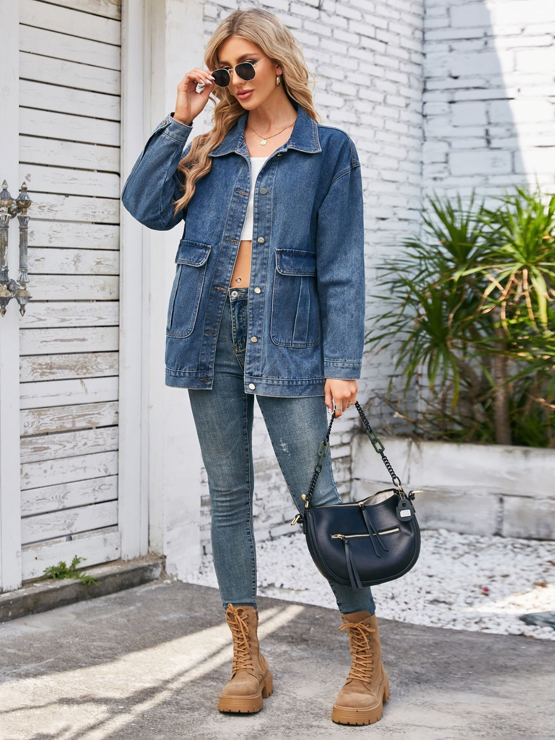 Button Up Long Sleeve Denim Jacket-Angel Casuals