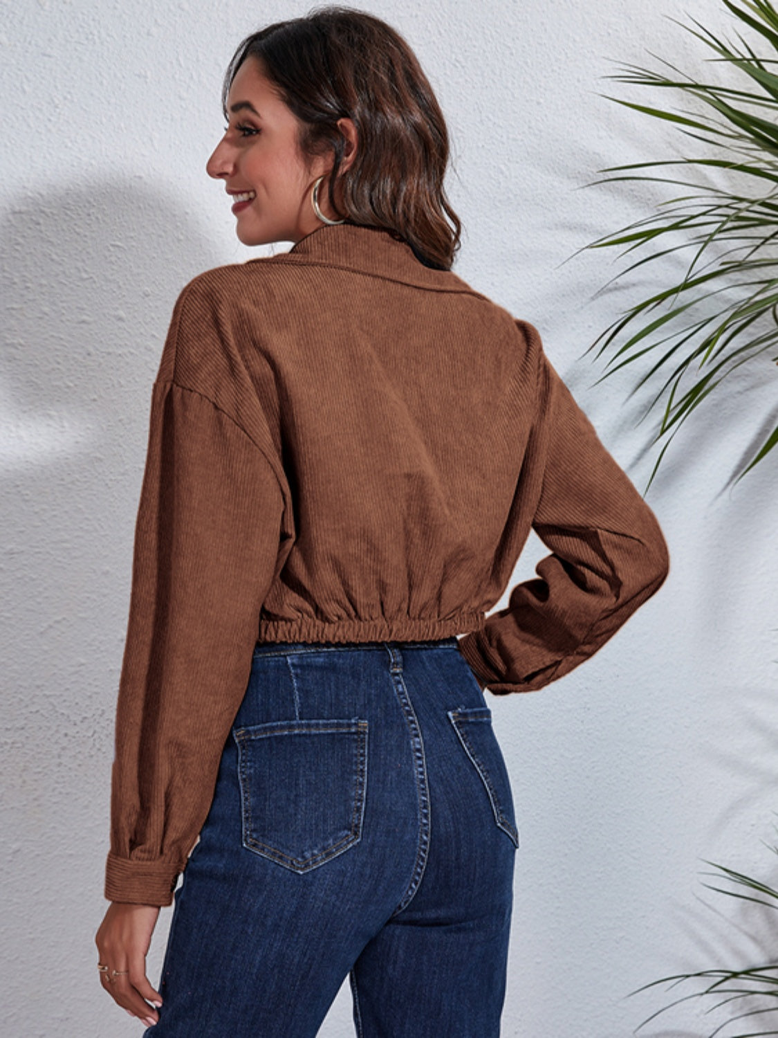 Collared Neck Dropped Shoulder Buttoned Jacket-Angel Casuals