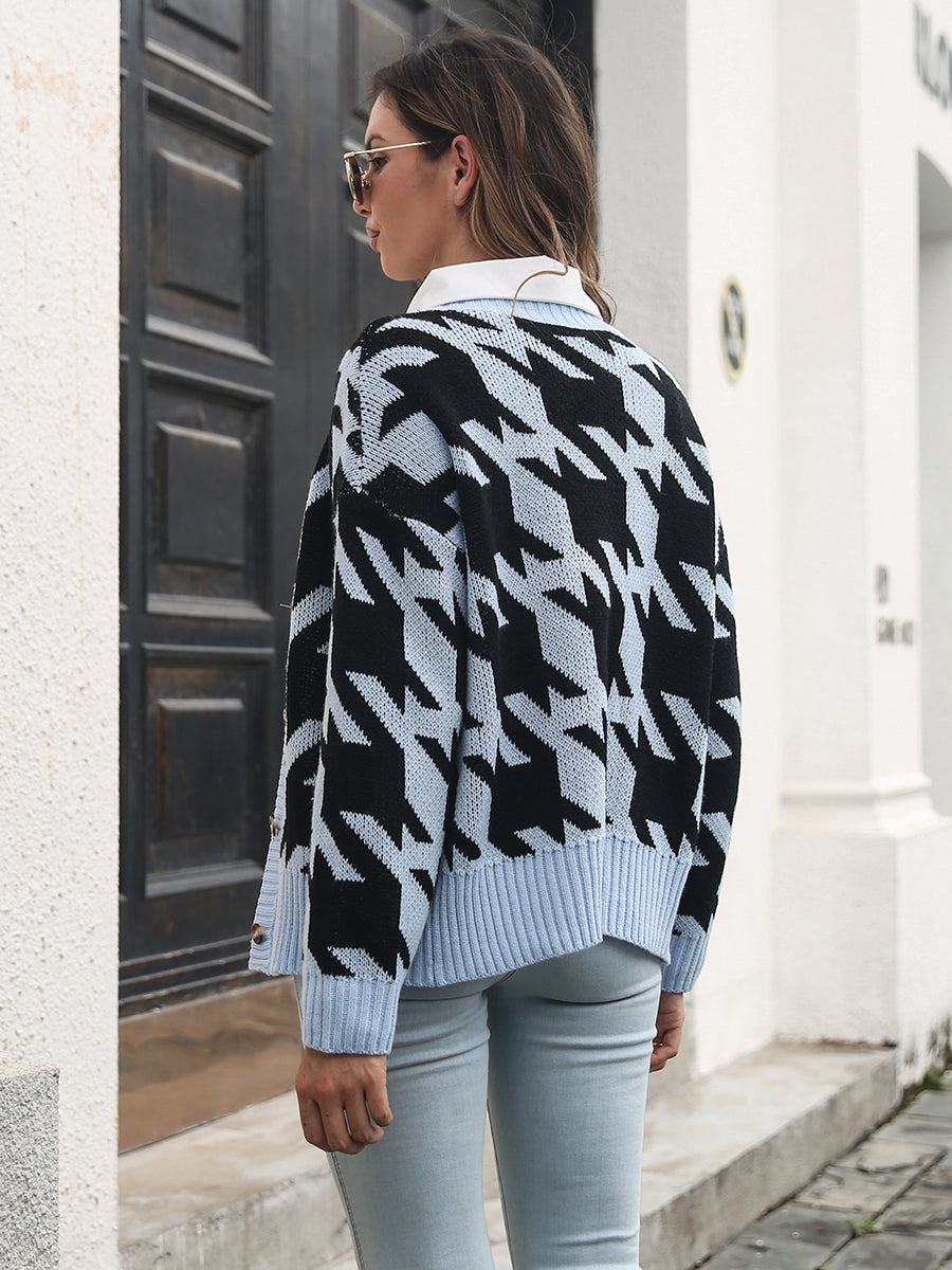 Houndstooth Button Down Cardigan-Angel Casuals